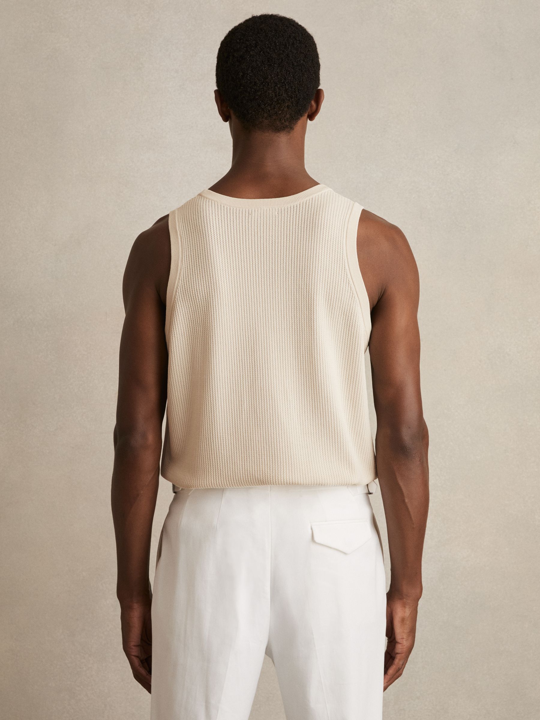 Textured Crew Neck Ribbed Vest in Off White - Image 5 of 6
