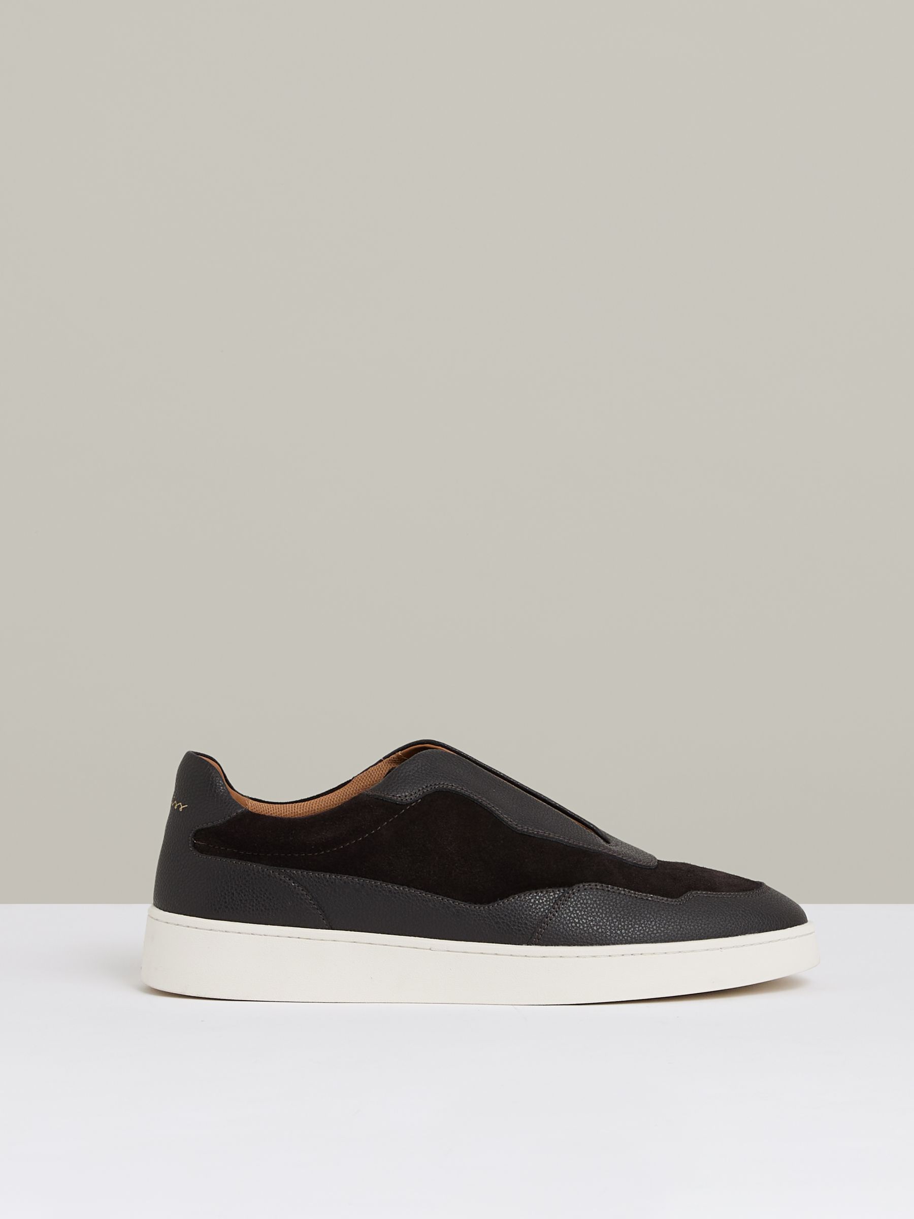 Leather Elasticated-Lace Trainers in Espresso Brown - Image 1 of 5
