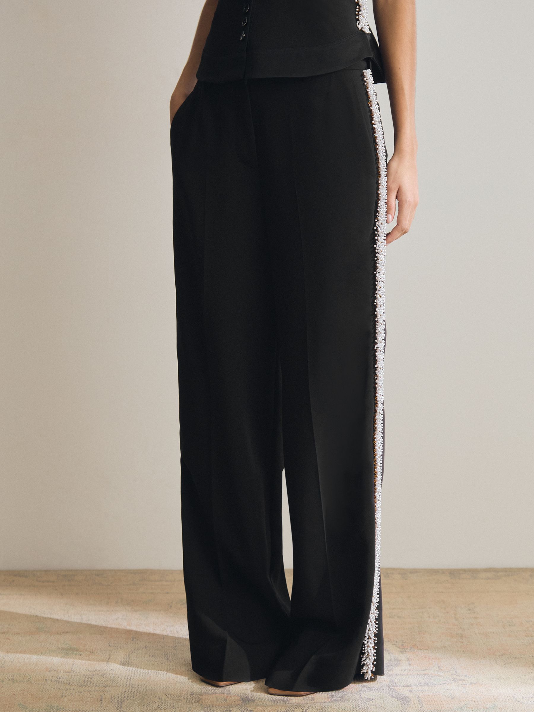 Atelier Embellished Wide-Leg Trousers in Black - image 3