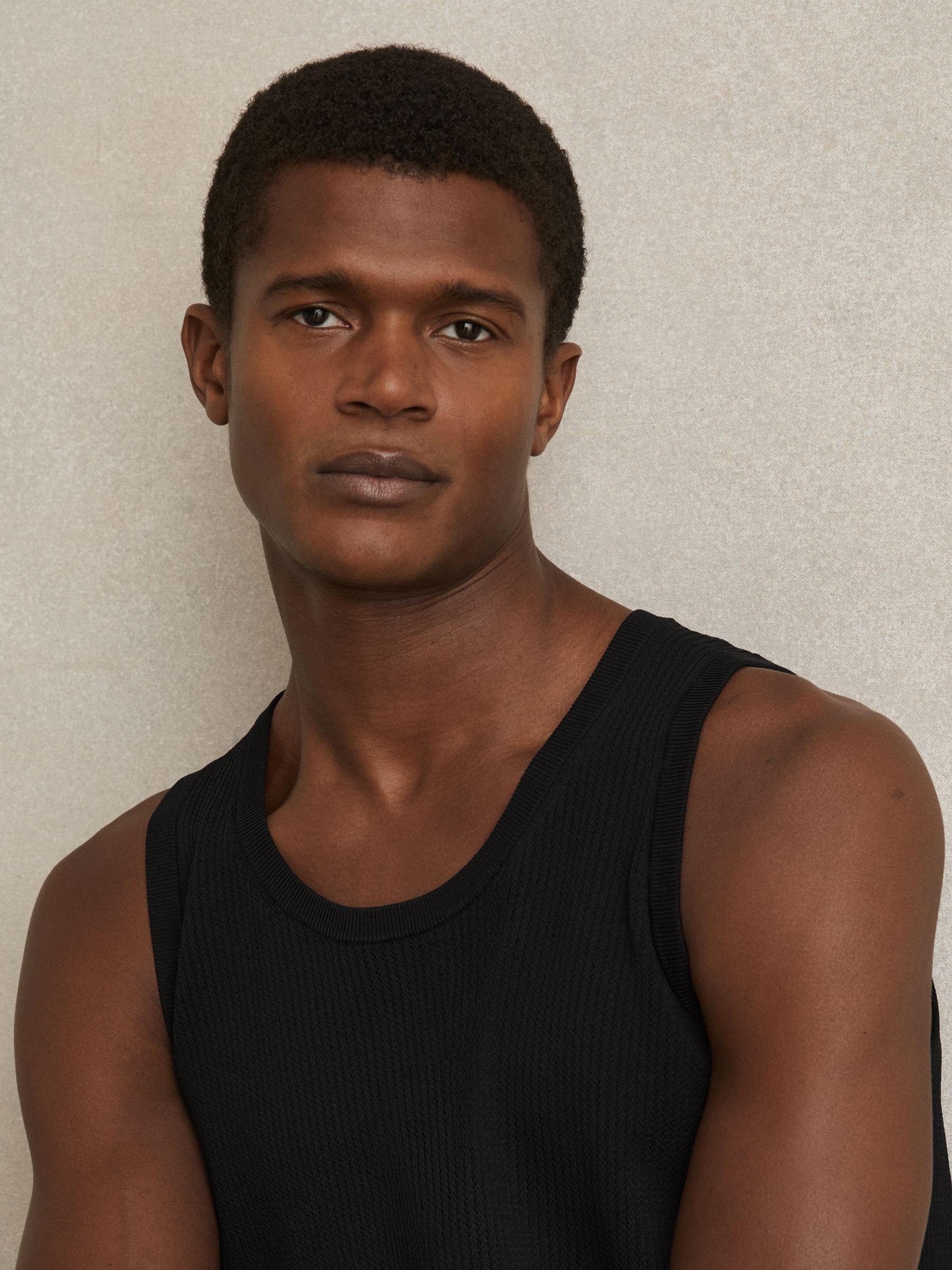 Textured Crew Neck Ribbed Vest in Black - image 4