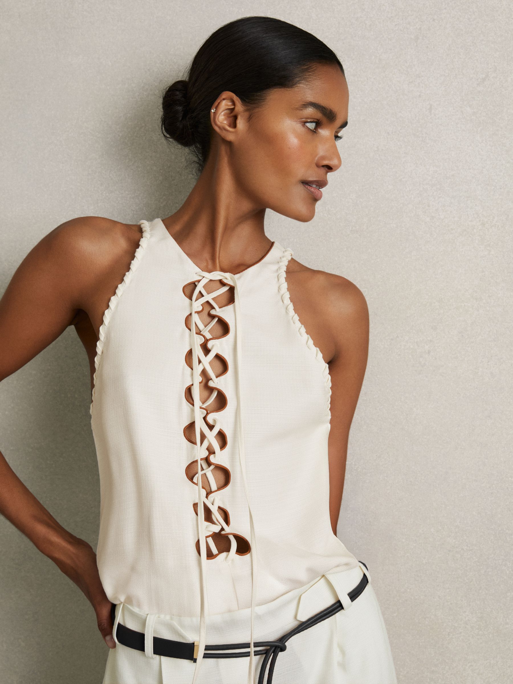 Atelier Satin-Crepe Cut-Out Top in Cream - Image 1 of 7