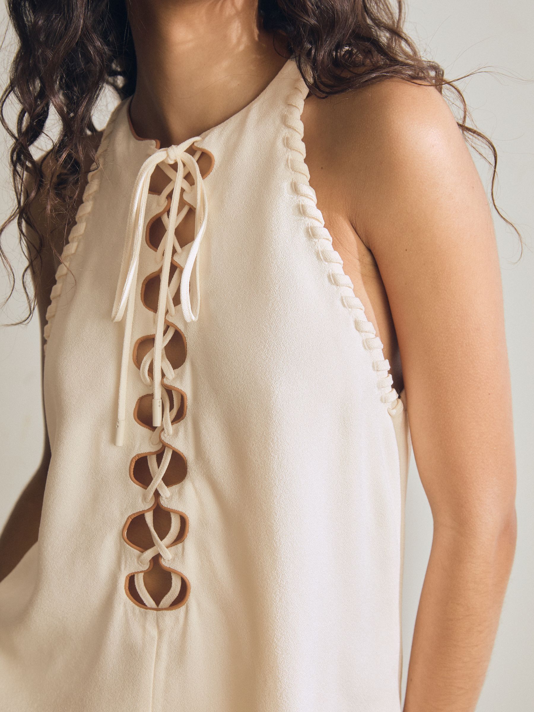 Atelier Satin-Crepe Cut-Out Top in Cream - Image 4 of 7