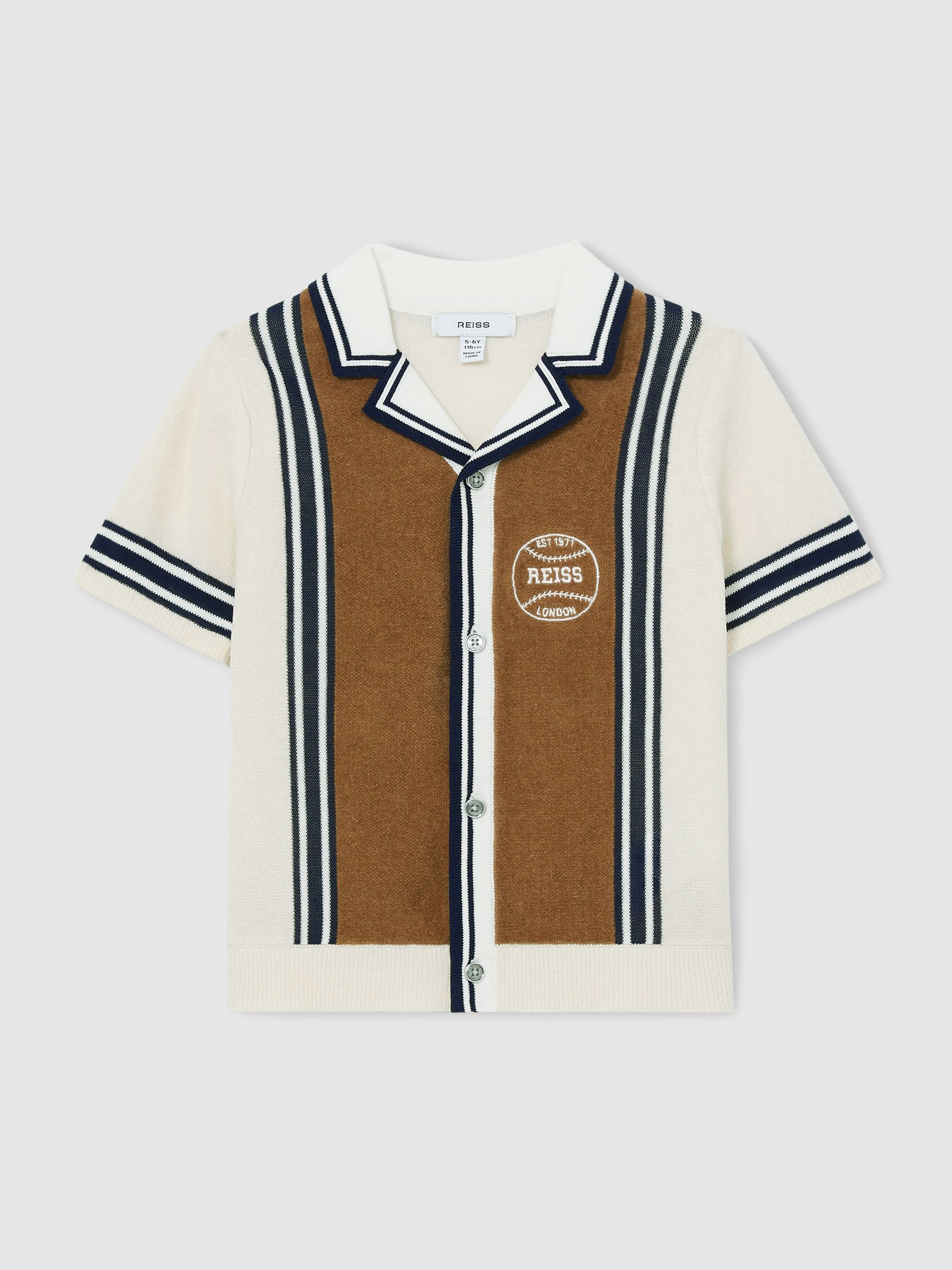 13-14 yrs Cotton Colour-Block Varsity Shirt in Tobacco Brown/ Off White - Image 1 of 4