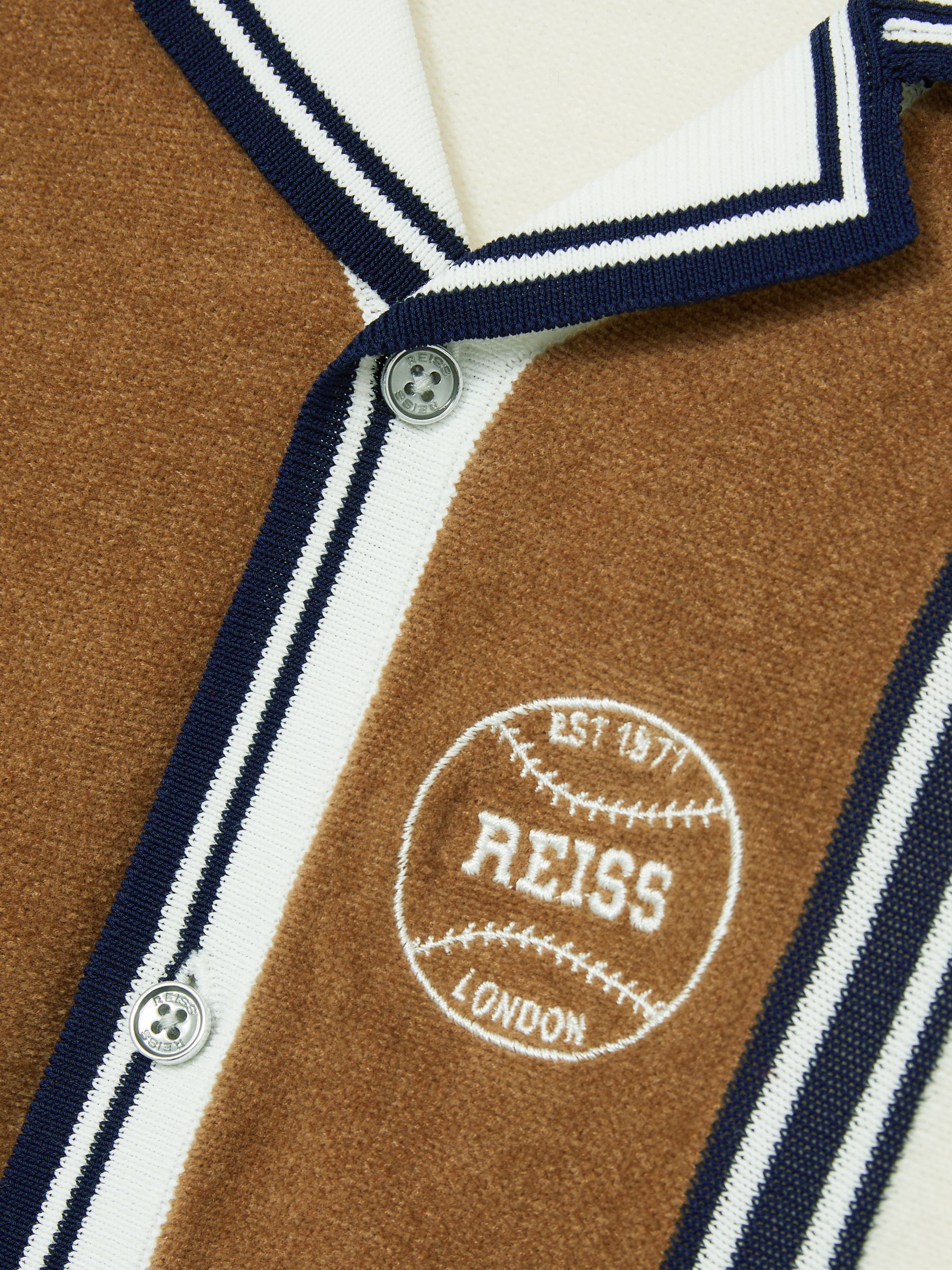 13-14 yrs Cotton Colour-Block Varsity Shirt in Tobacco Brown/ Off White - Image 4 of 4