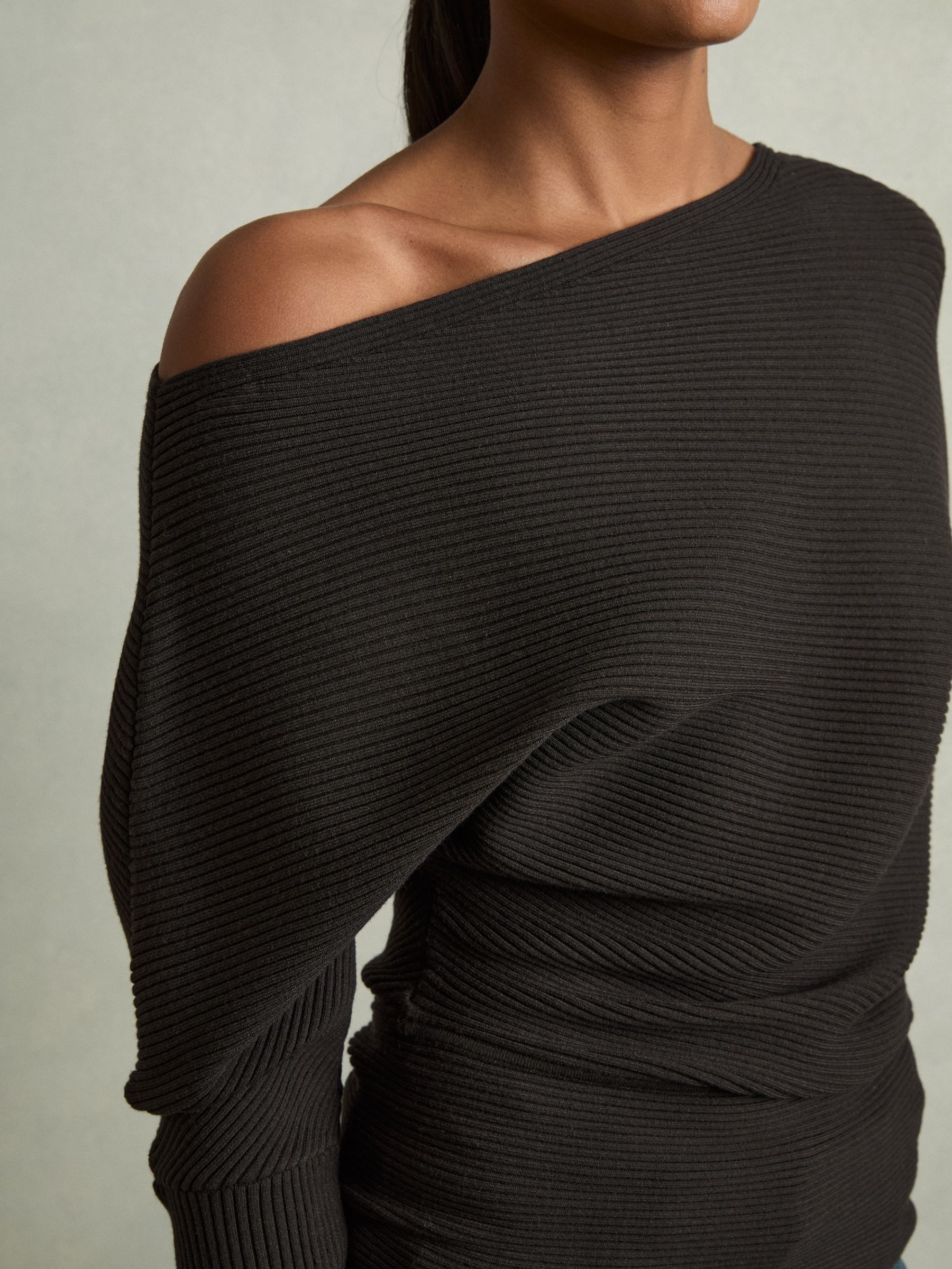 Asymmetric Drape Knitted Top in Chocolate Brown - Image 3 of 5