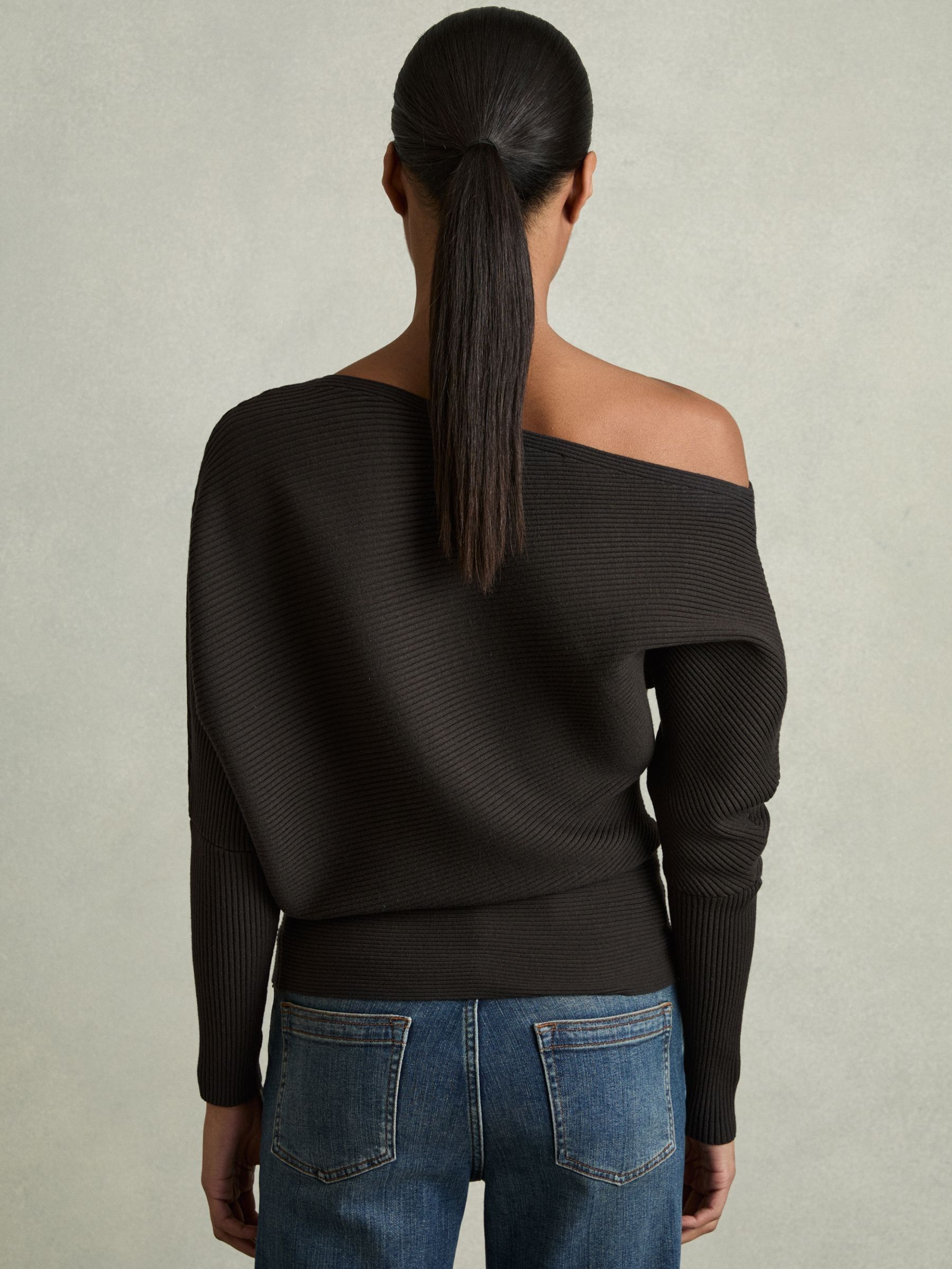 Asymmetric Drape Knitted Top in Chocolate Brown - Image 4 of 5