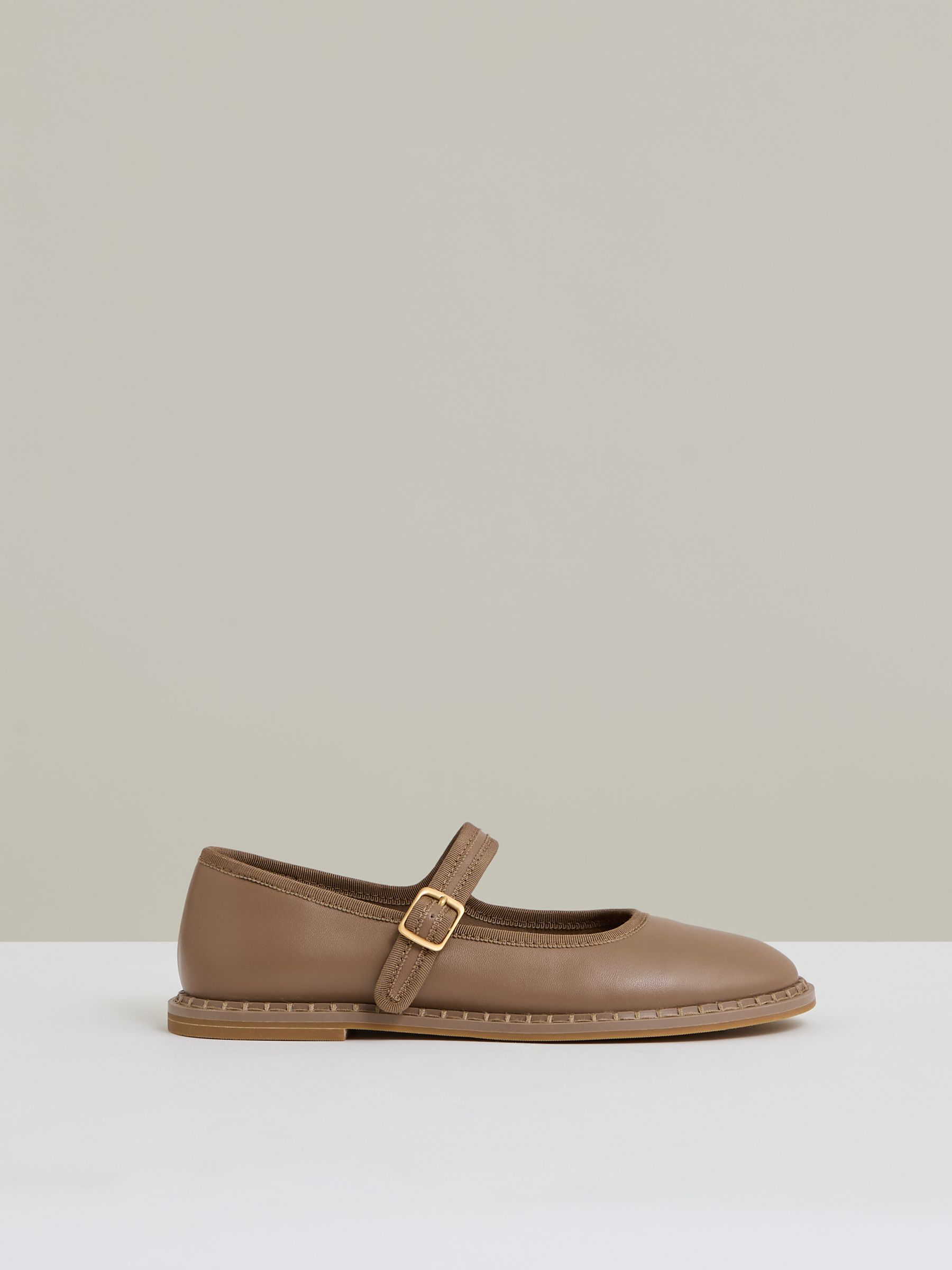 Leather Mary-Jane Shoes in Taupe - Image 1 of 6