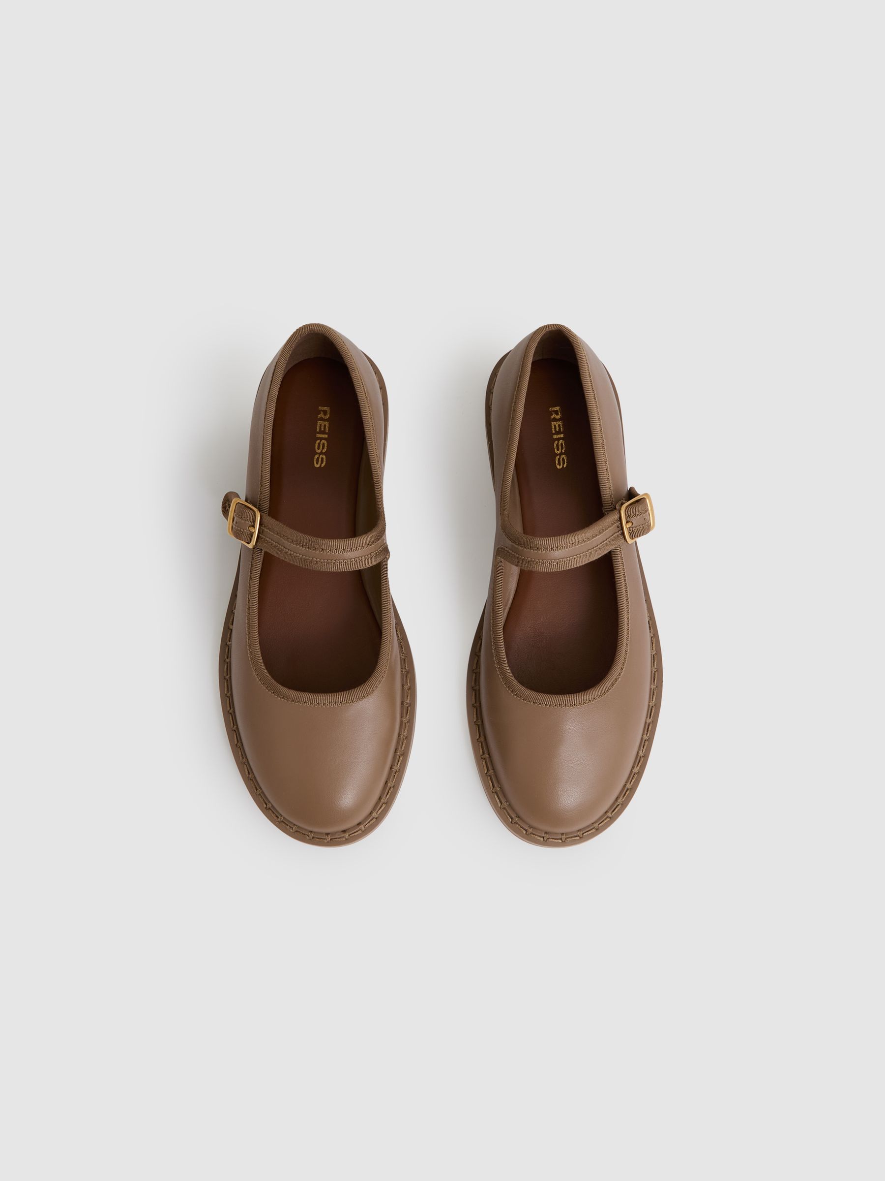 Leather Mary-Jane Shoes in Taupe - Image 4 of 6