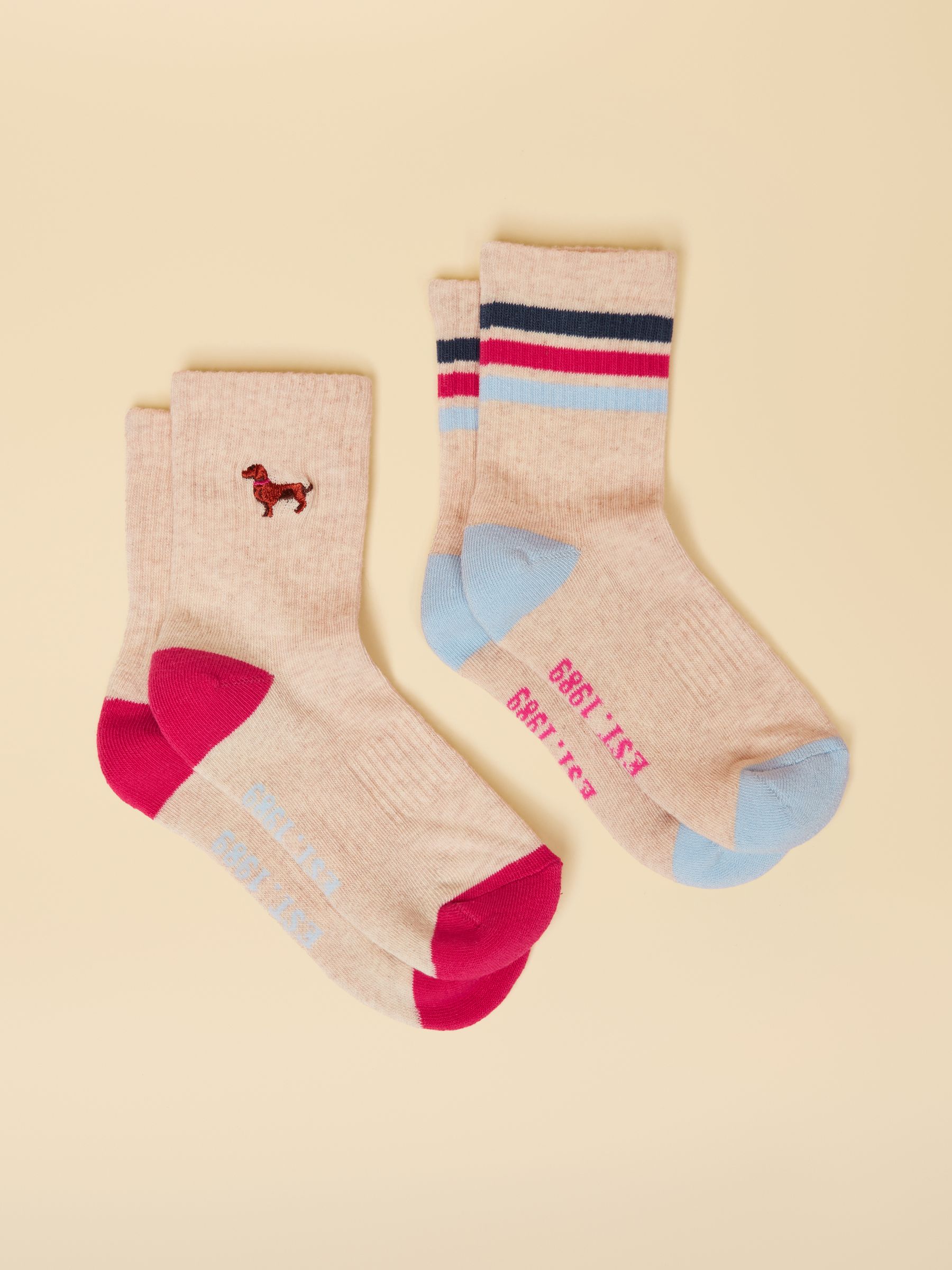 Kids' Volley Pink & Blue Dog Pack of Two Tennis Socks - Image 1 of 3