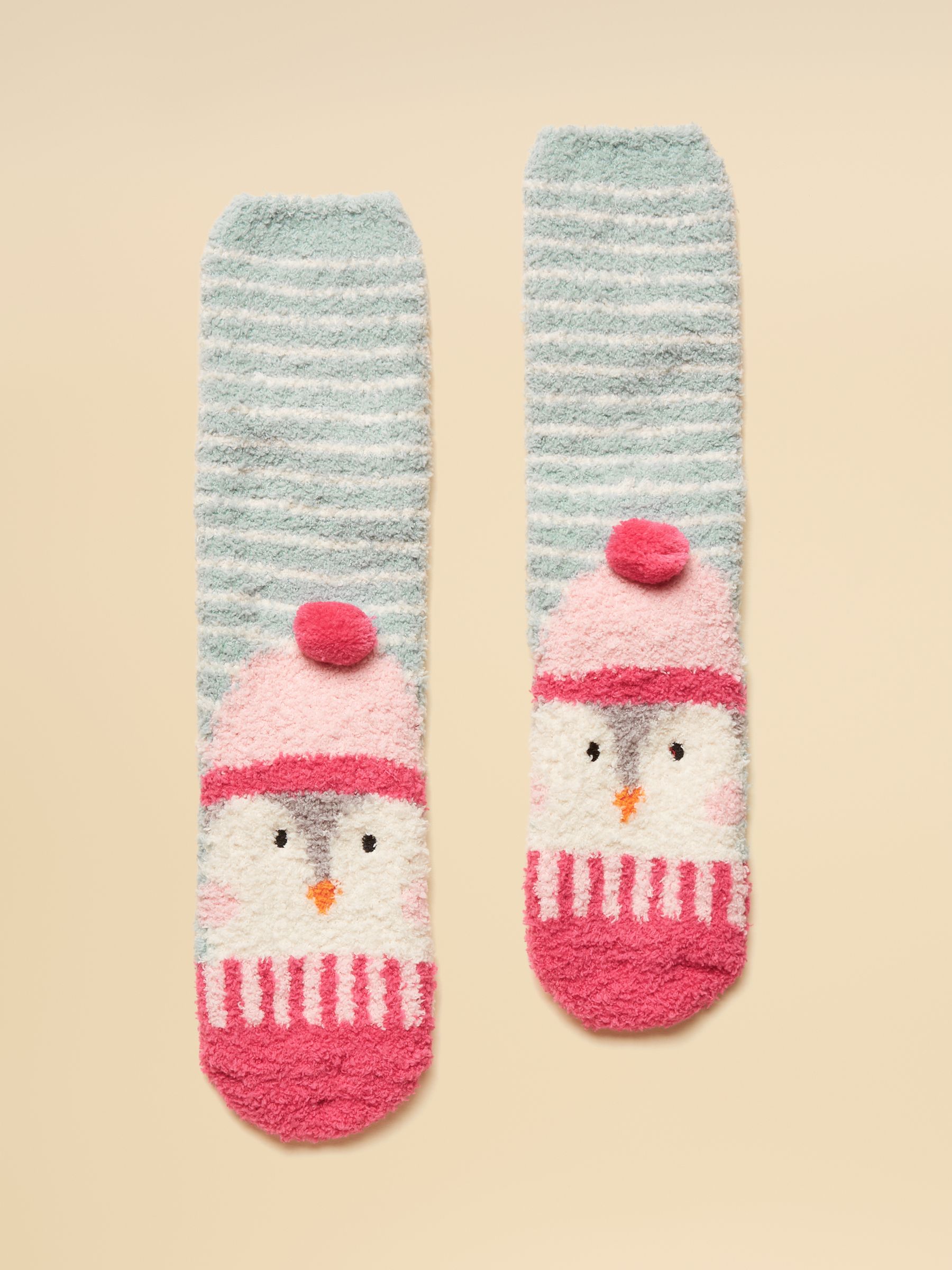 Kids' Fluffy Penguin Pink/Blue Character Socks - Image 1 of 3 Kids' Fluffy Penguin Pink/Blue Character Socks - Image 1 of 3
