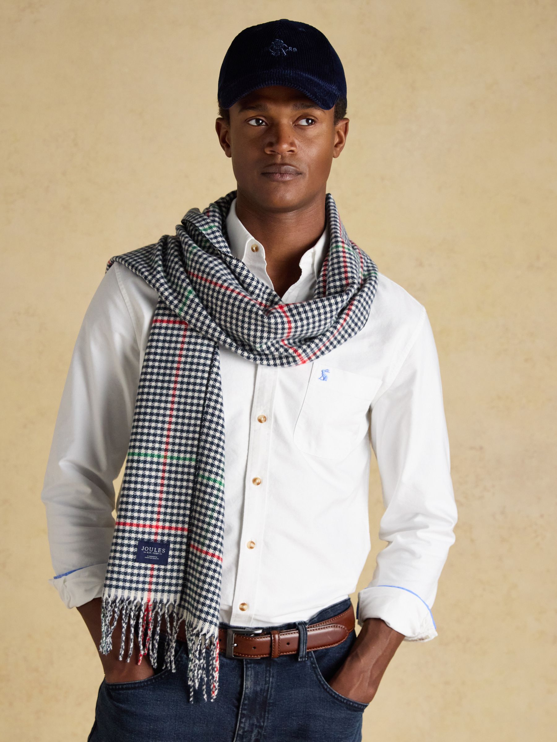Langtree Check Cream & Navy Scarf - Image 2 of 7