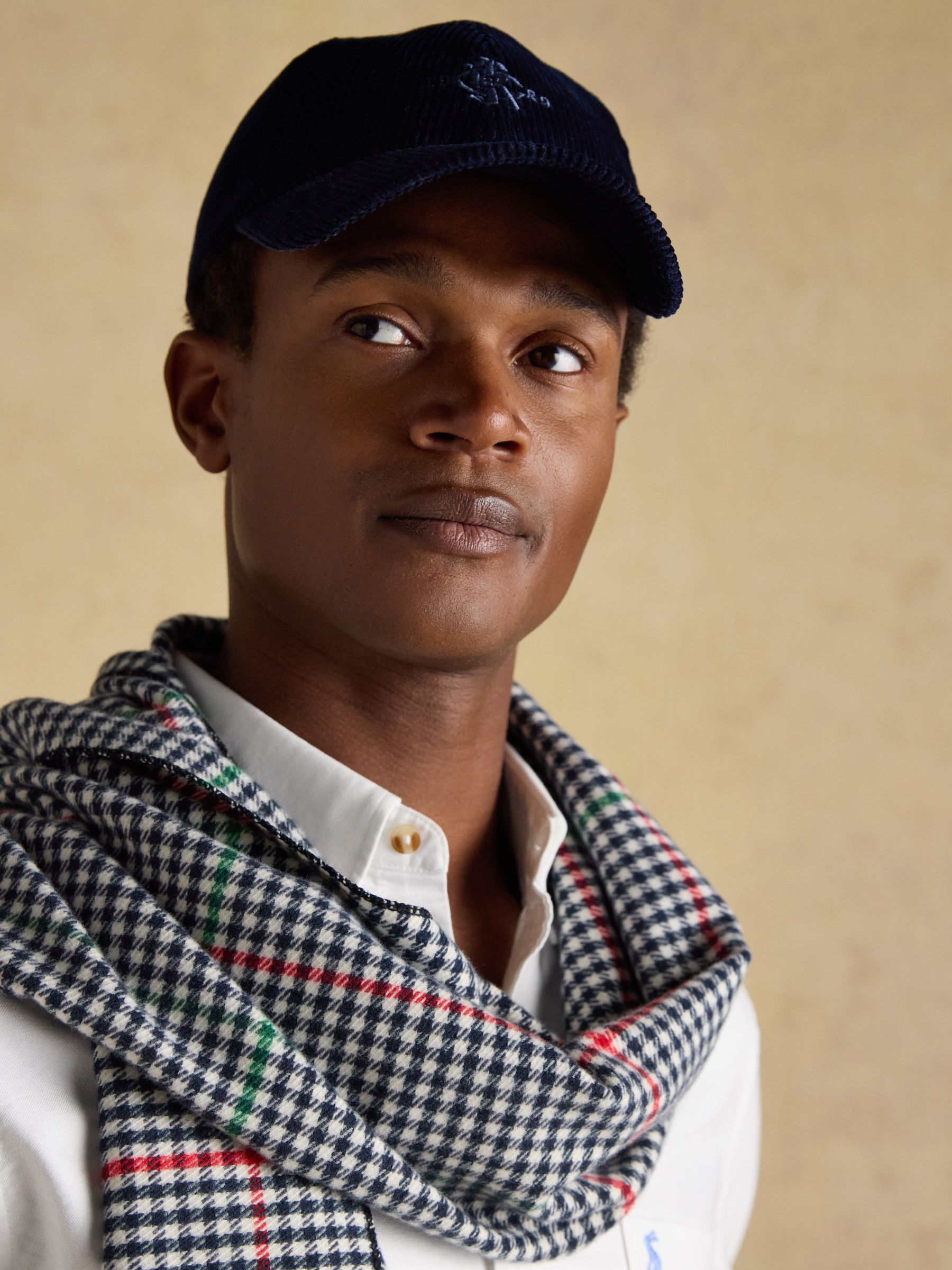 Langtree Check Cream & Navy Scarf - Image 3 of 7