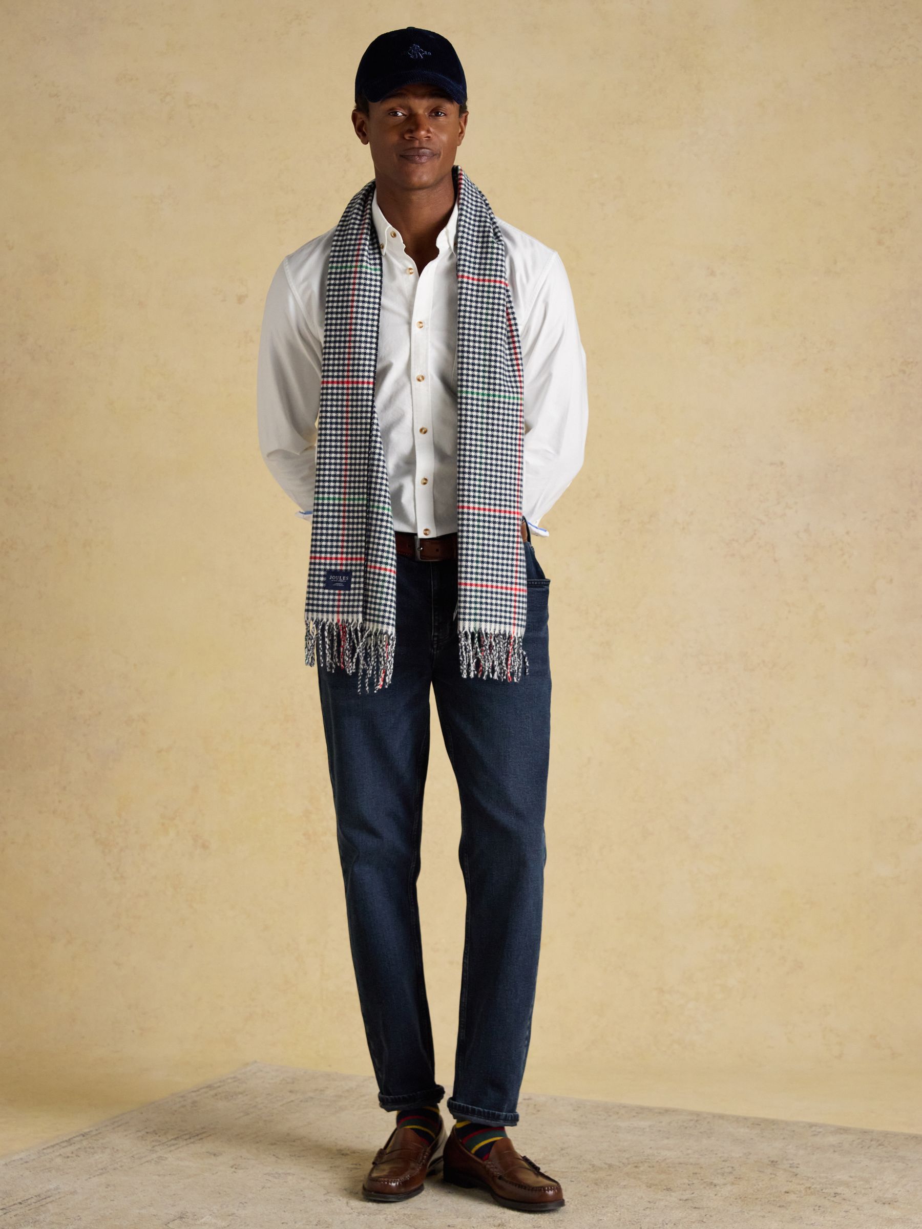 Langtree Check Cream & Navy Scarf - Image 4 of 7