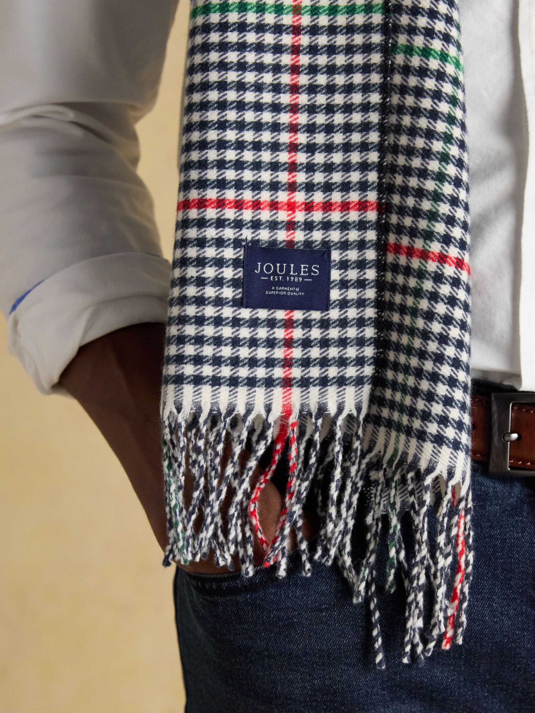 Langtree Check Cream & Navy Scarf - Image 5 of 7