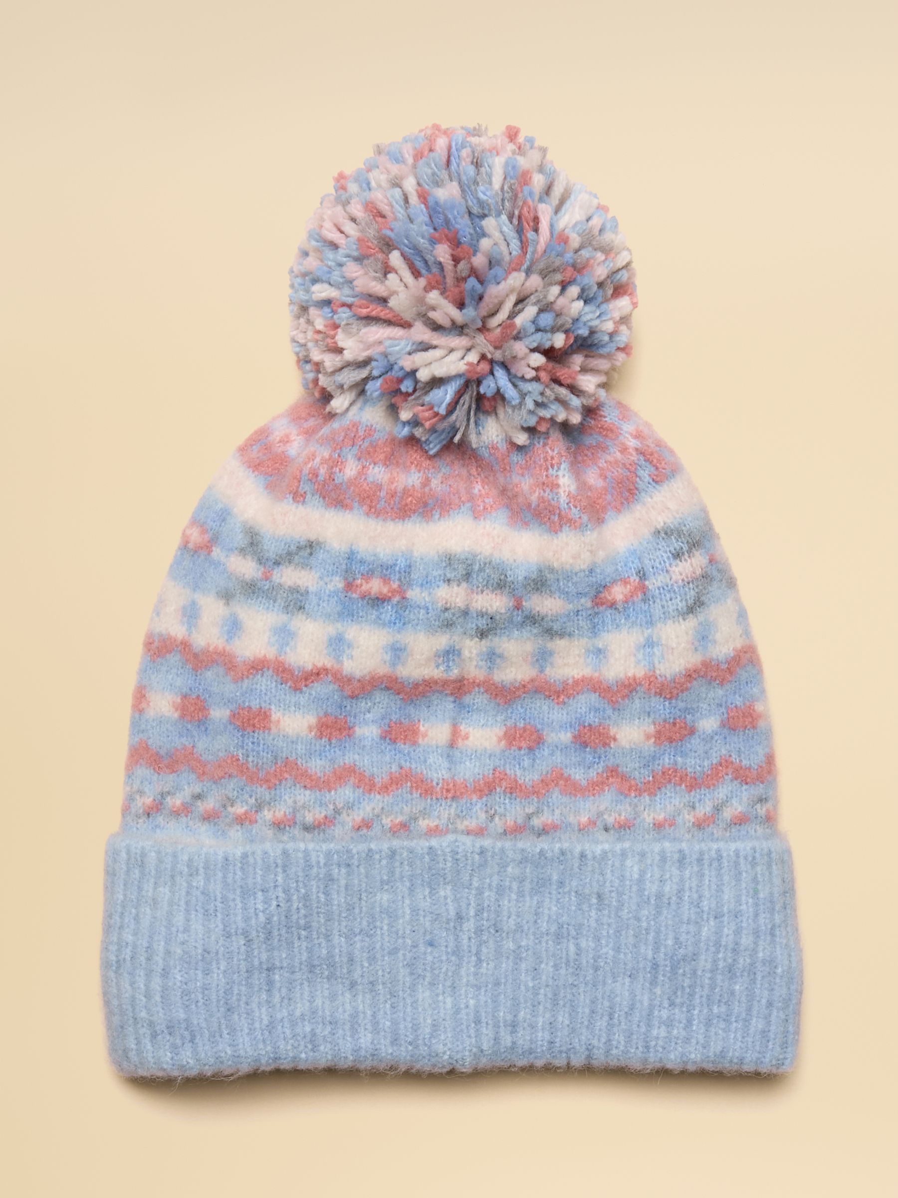 Riley Blue & Pink Cosy Lined Fair Isle Bobble Hat - Image 1 of 5