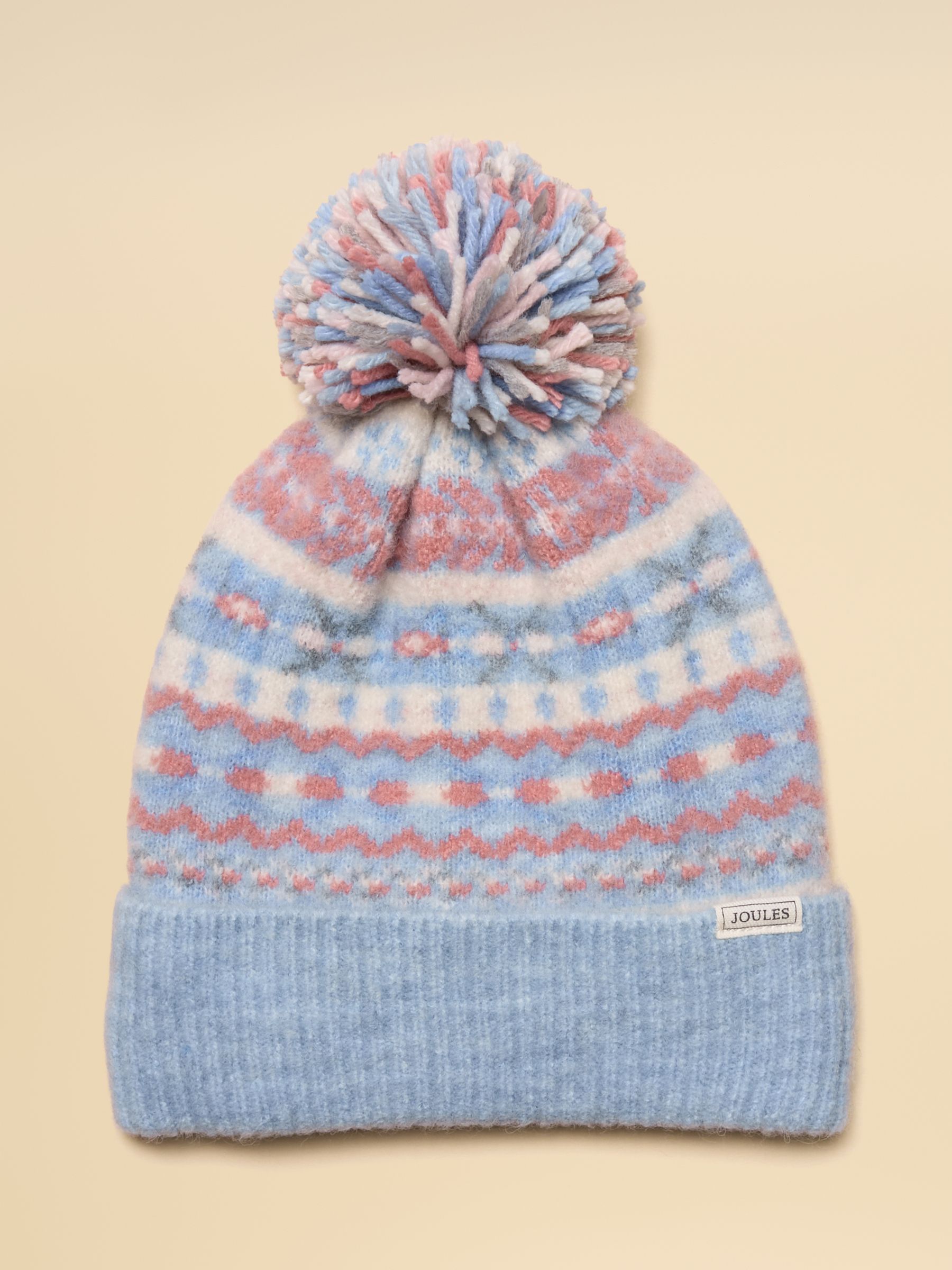 Riley Blue & Pink Cosy Lined Fair Isle Bobble Hat - Image 2 of 5