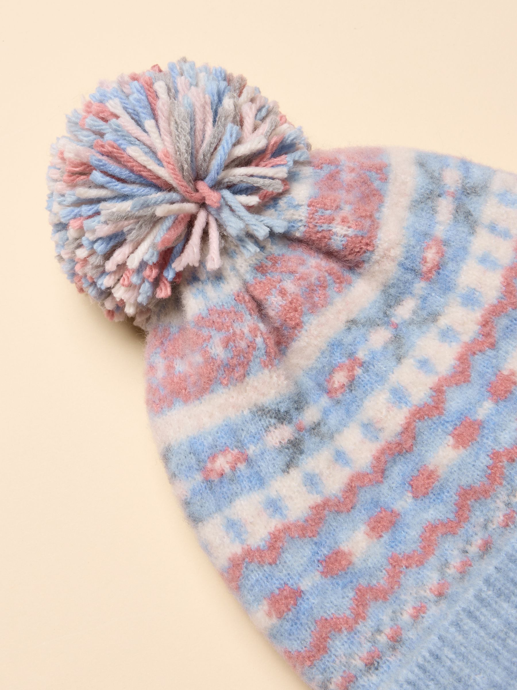 Riley Blue & Pink Cosy Lined Fair Isle Bobble Hat - Image 4 of 5