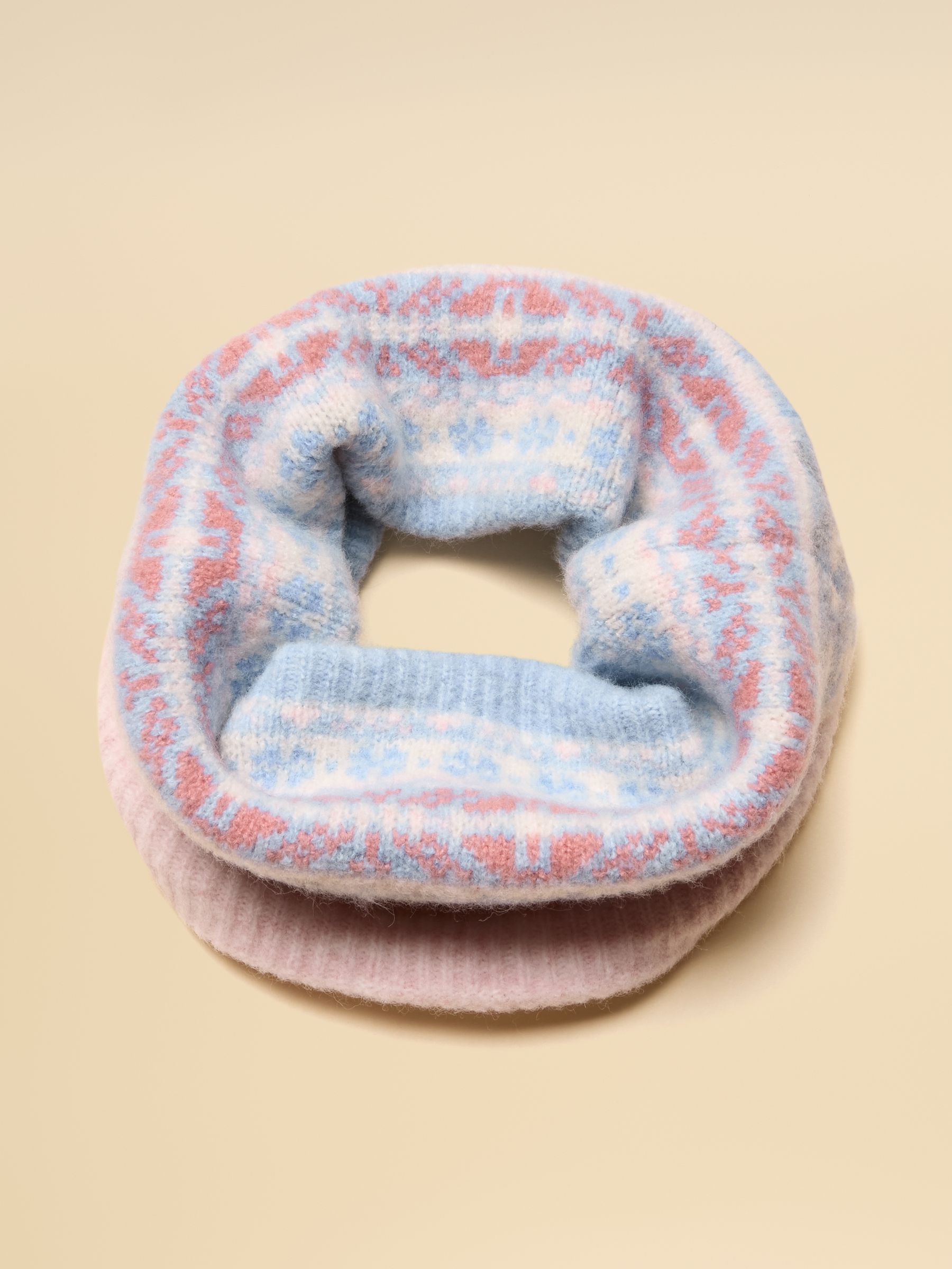 Riley Blue Pink Cosy Lined Fairisle Snood - Image 1 of 3 Riley Blue Pink Cosy Lined Fairisle Snood - Image 1 of 3