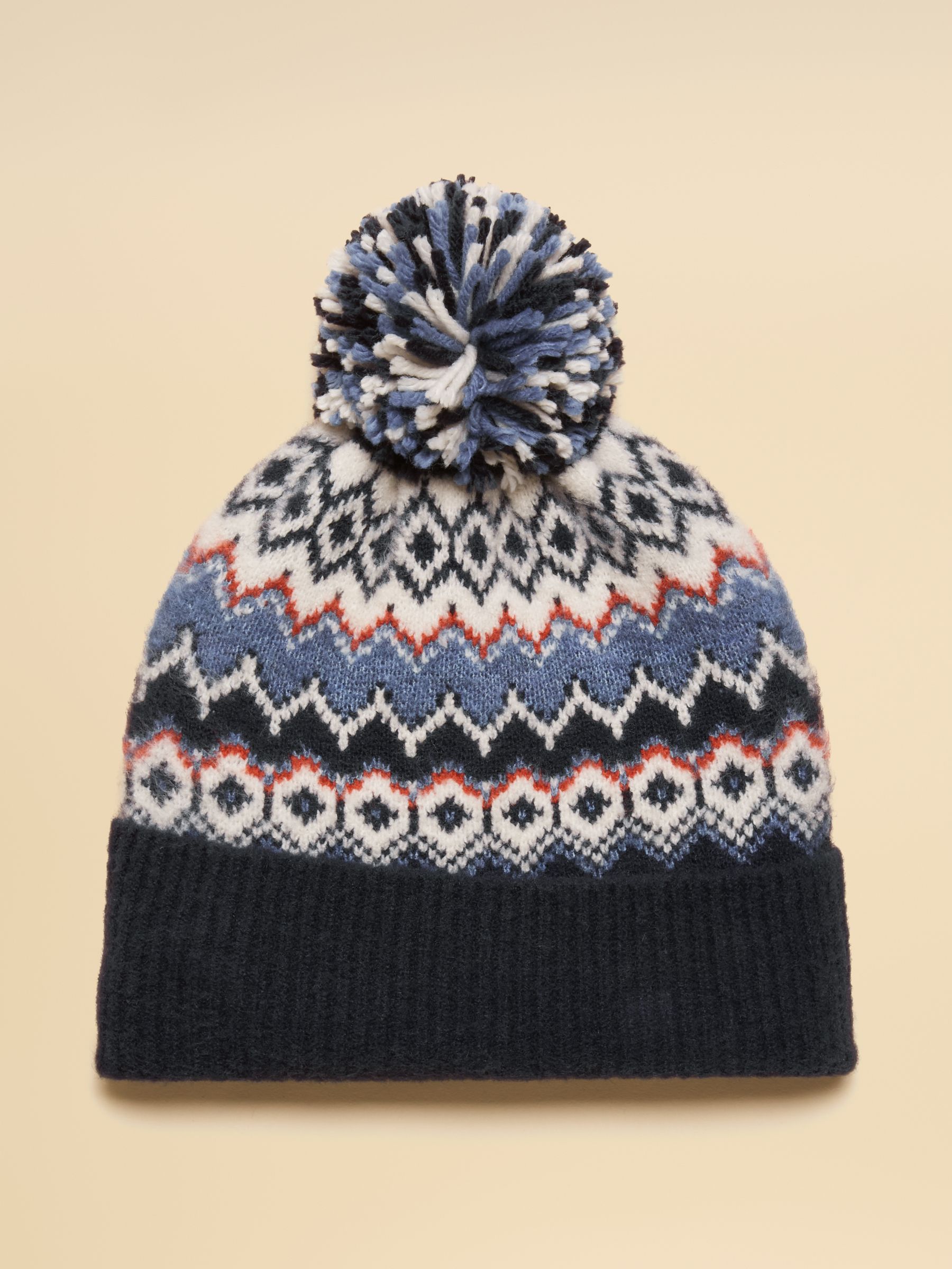 Kara Navy Fair Isle Bobble Beanie Hat - Image 4 of 7