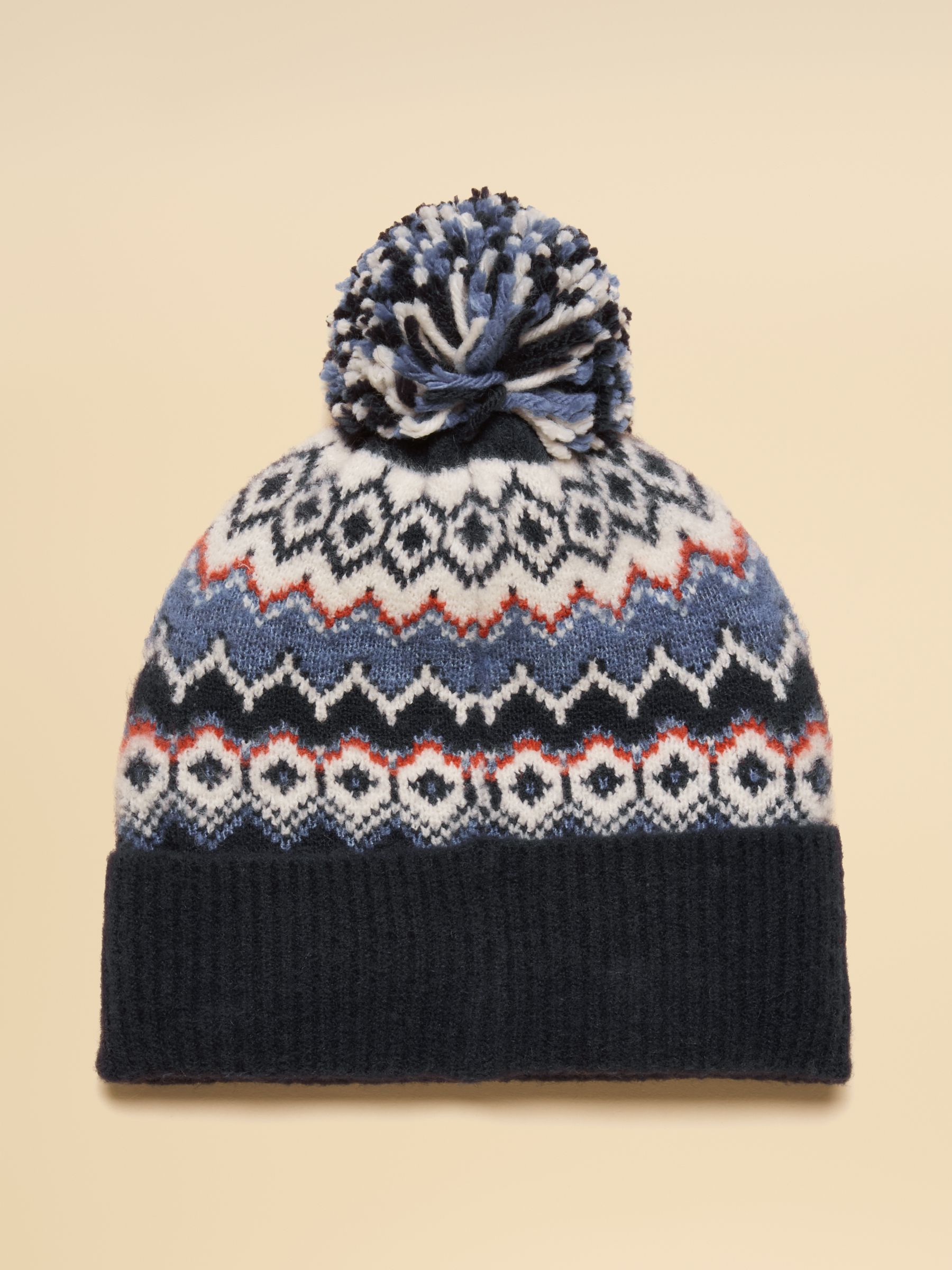 Kara Navy Fair Isle Bobble Beanie Hat - Image 5 of 7