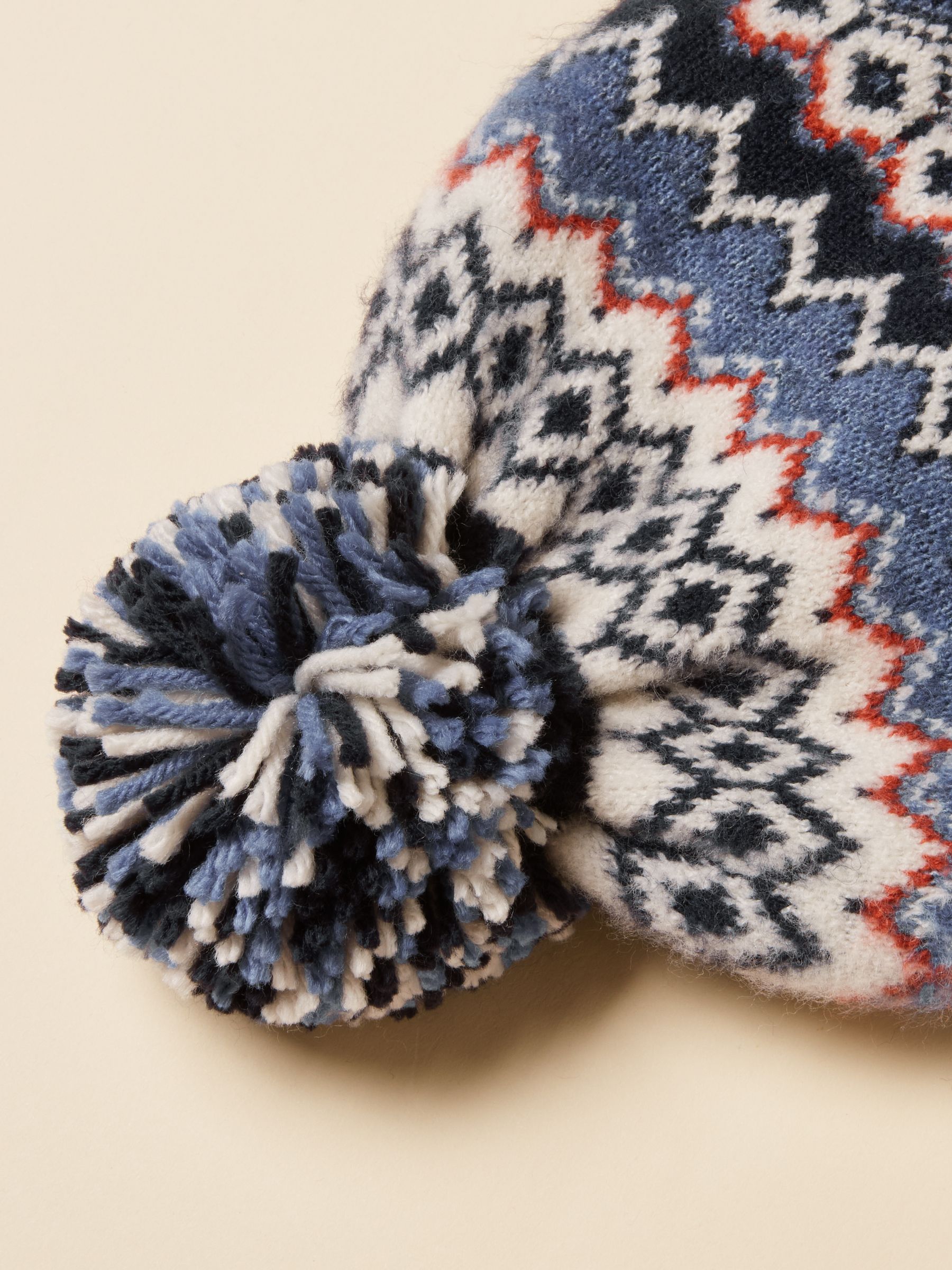 Kara Navy Fair Isle Bobble Beanie Hat - Image 6 of 7