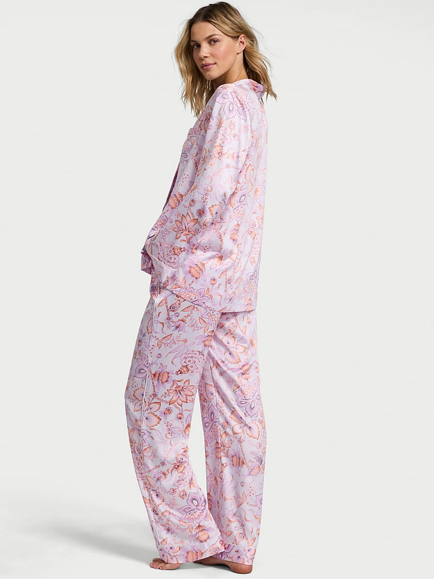 Purple Floral Satin Long Pyjama Set - Image 2 of 2