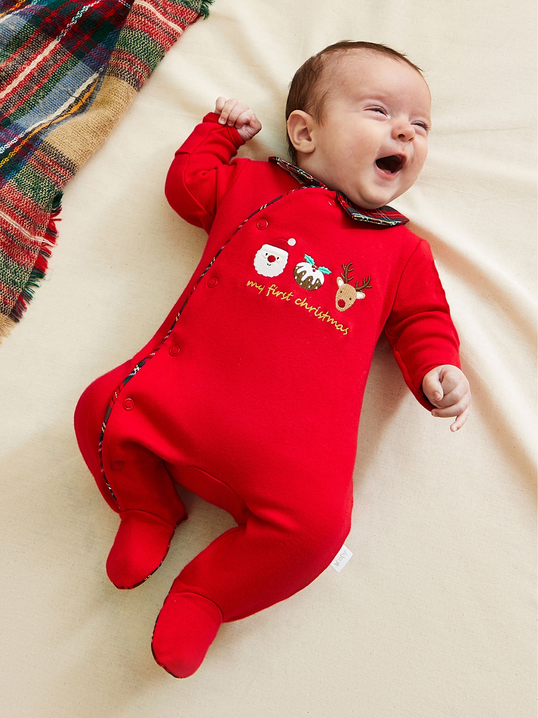 Red Tartan Personalised My First Christmas 100% Cotton Sleepsuit - Main Image