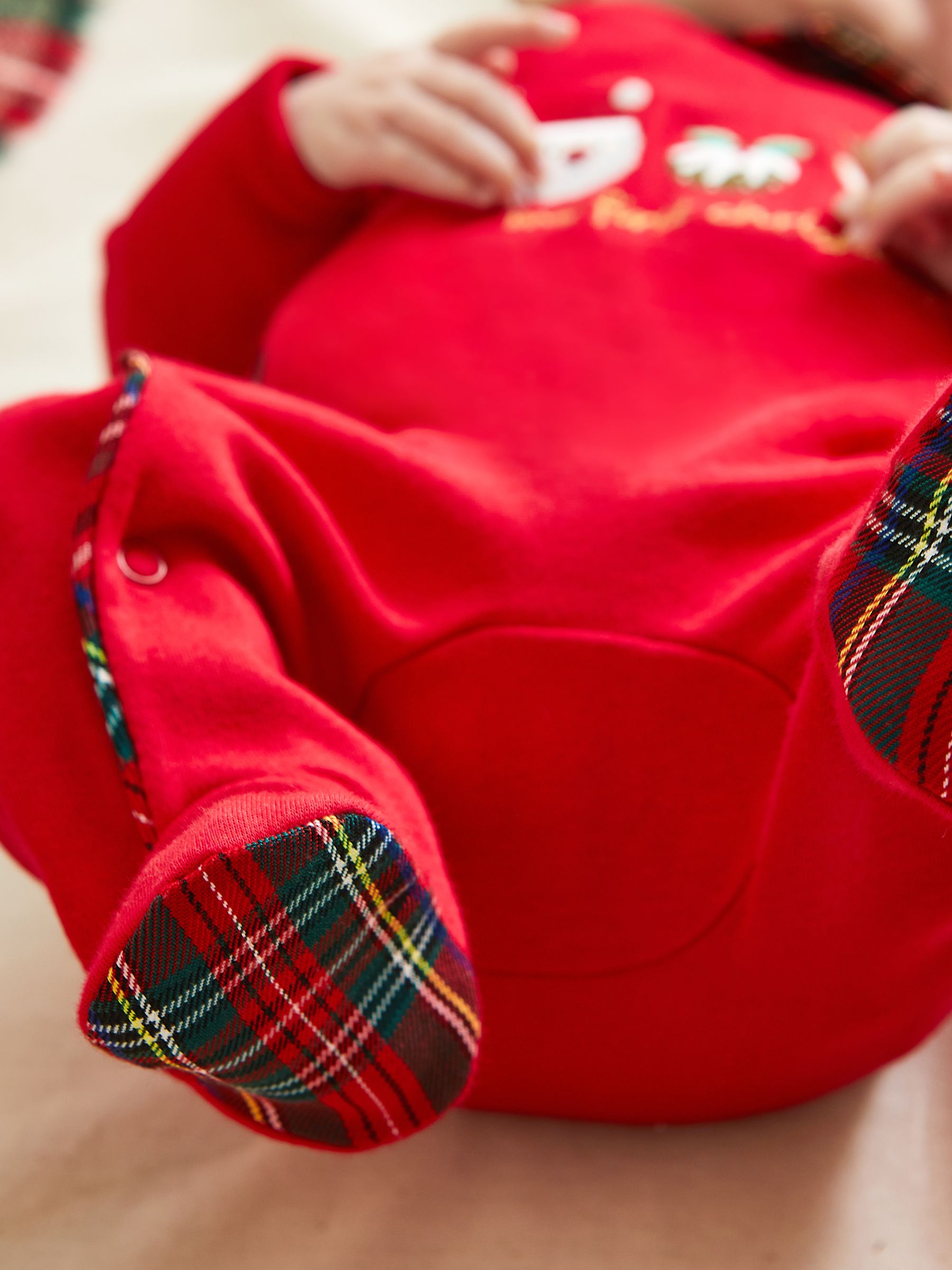 Red Tartan Personalised My First Christmas 100% Cotton Sleepsuit - Image 2 of 5