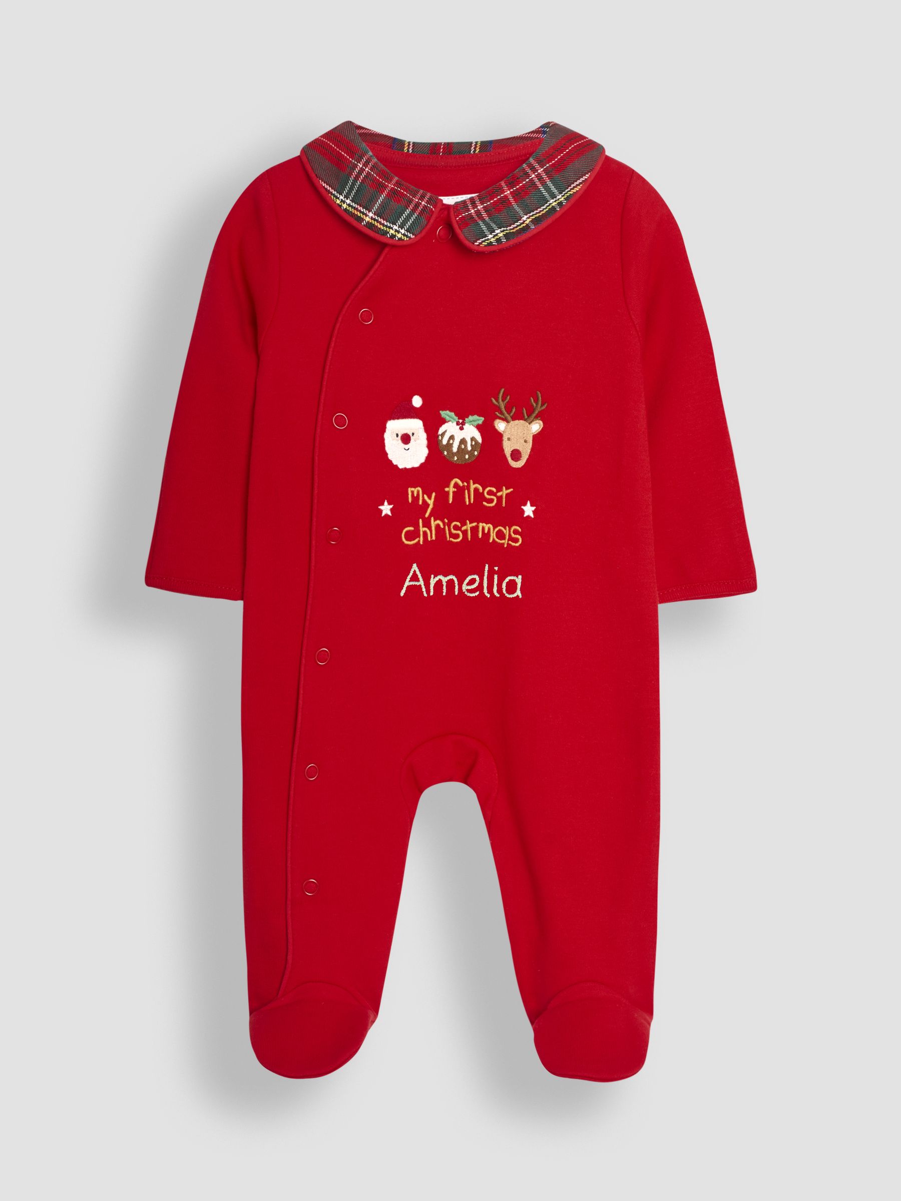 Red Tartan Personalised My First Christmas 100% Cotton Sleepsuit - Image 3 of 5