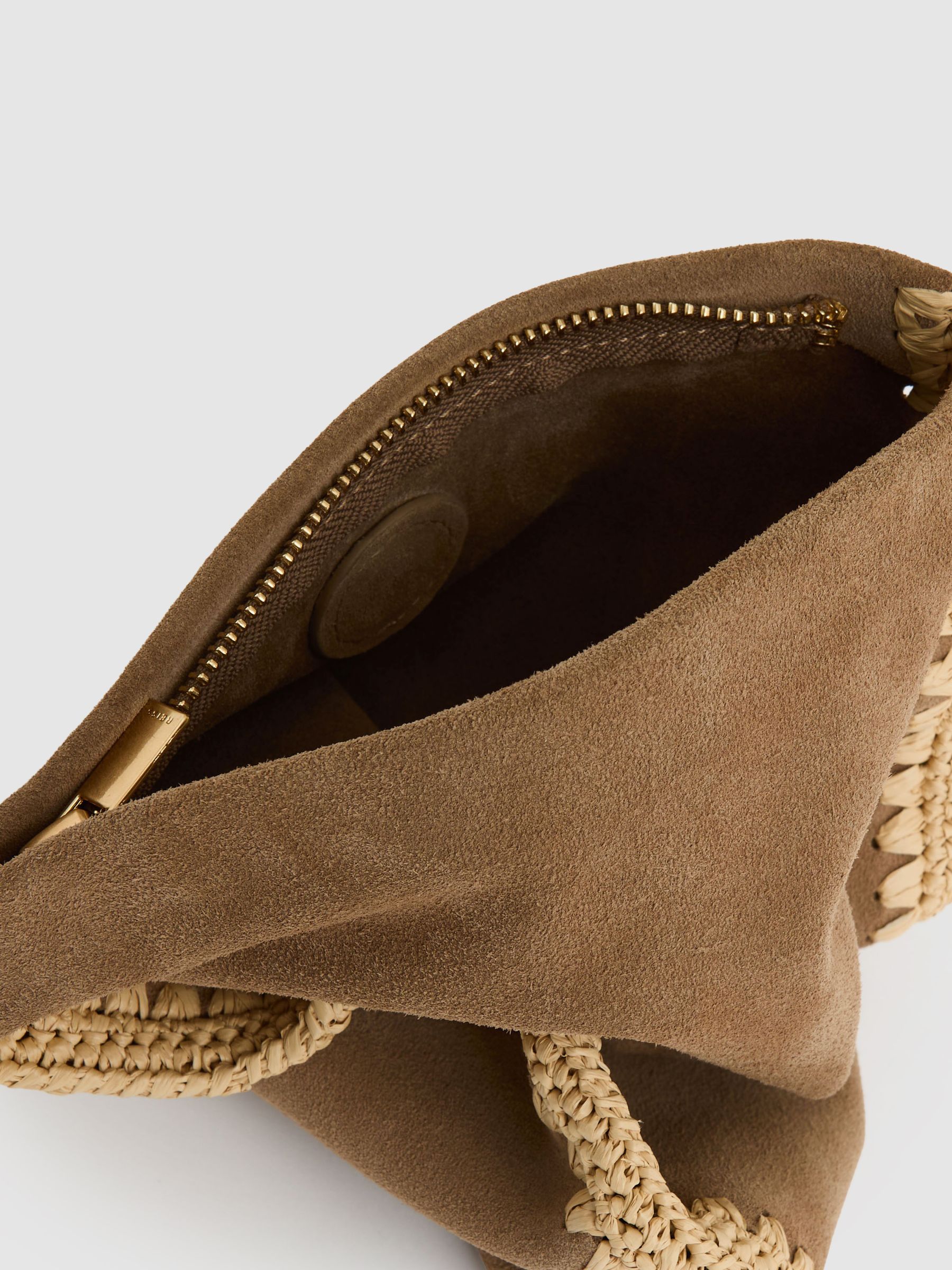 Suede Woven-Trim Clutch Bag in Tan - Image 3 of 5