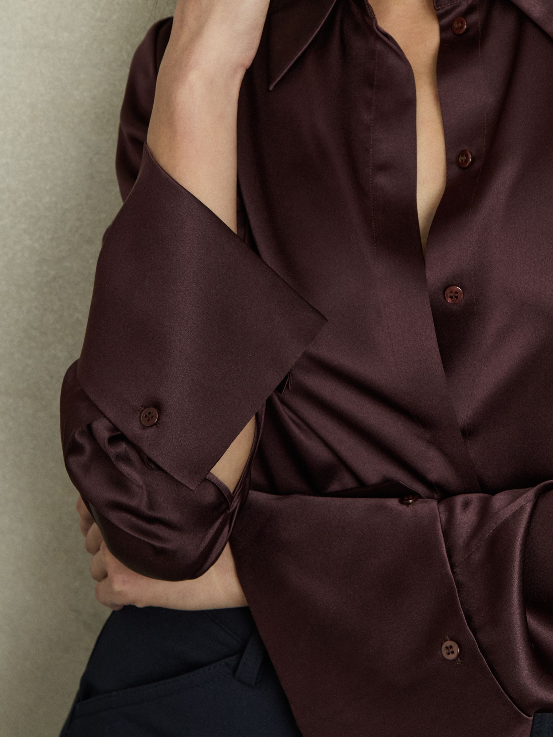 Silk Double-Cuff Button-Through Shirt in Red - Image 4 of 7