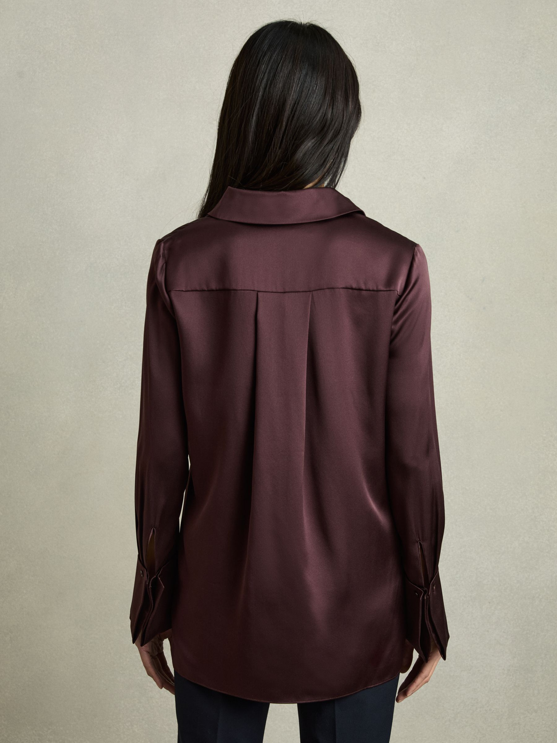 Silk Double-Cuff Button-Through Shirt in Red - Image 5 of 7