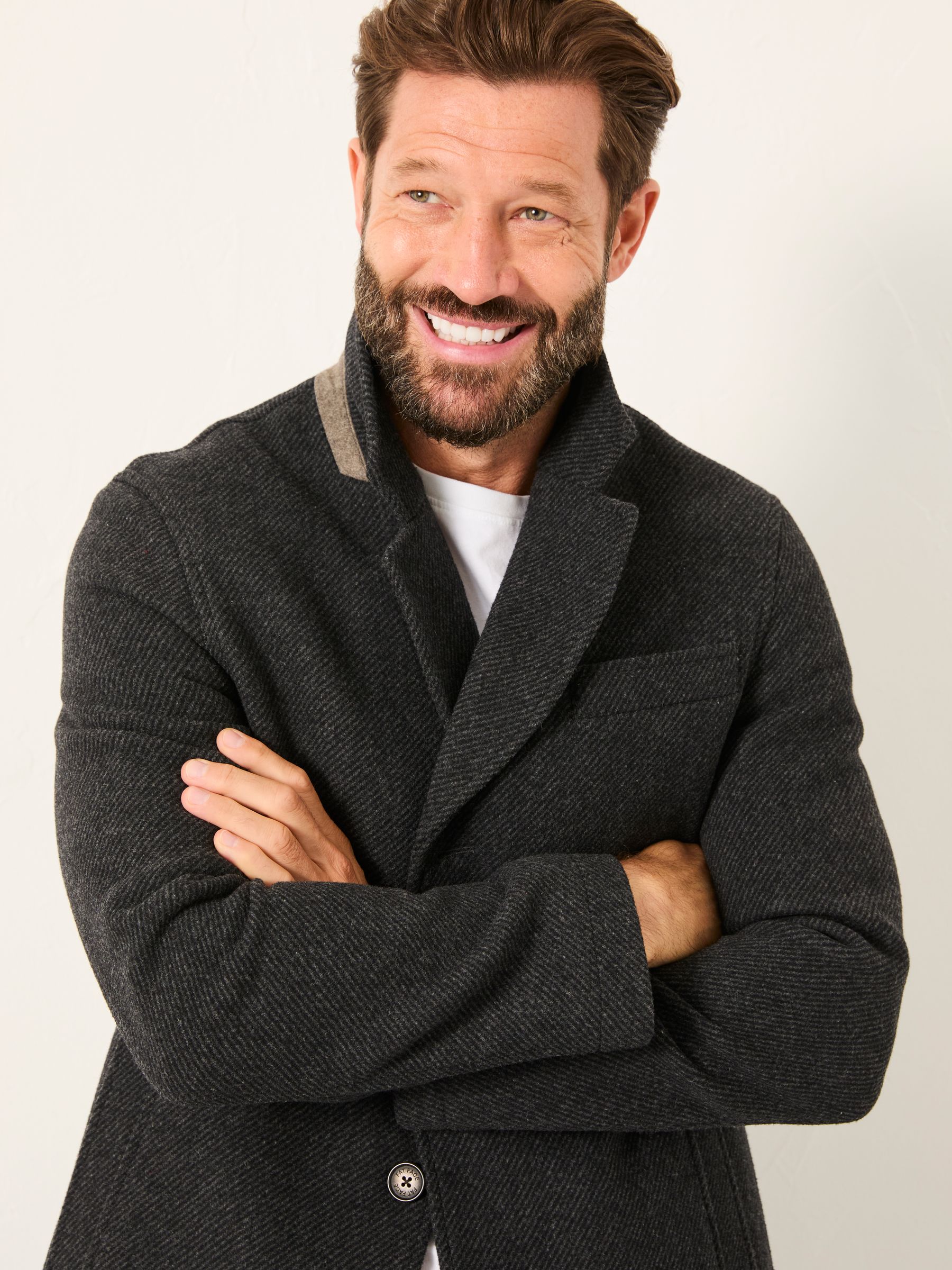 Tabor Dark Grey Single Breasted Wool Mix Topcoat | FatFace