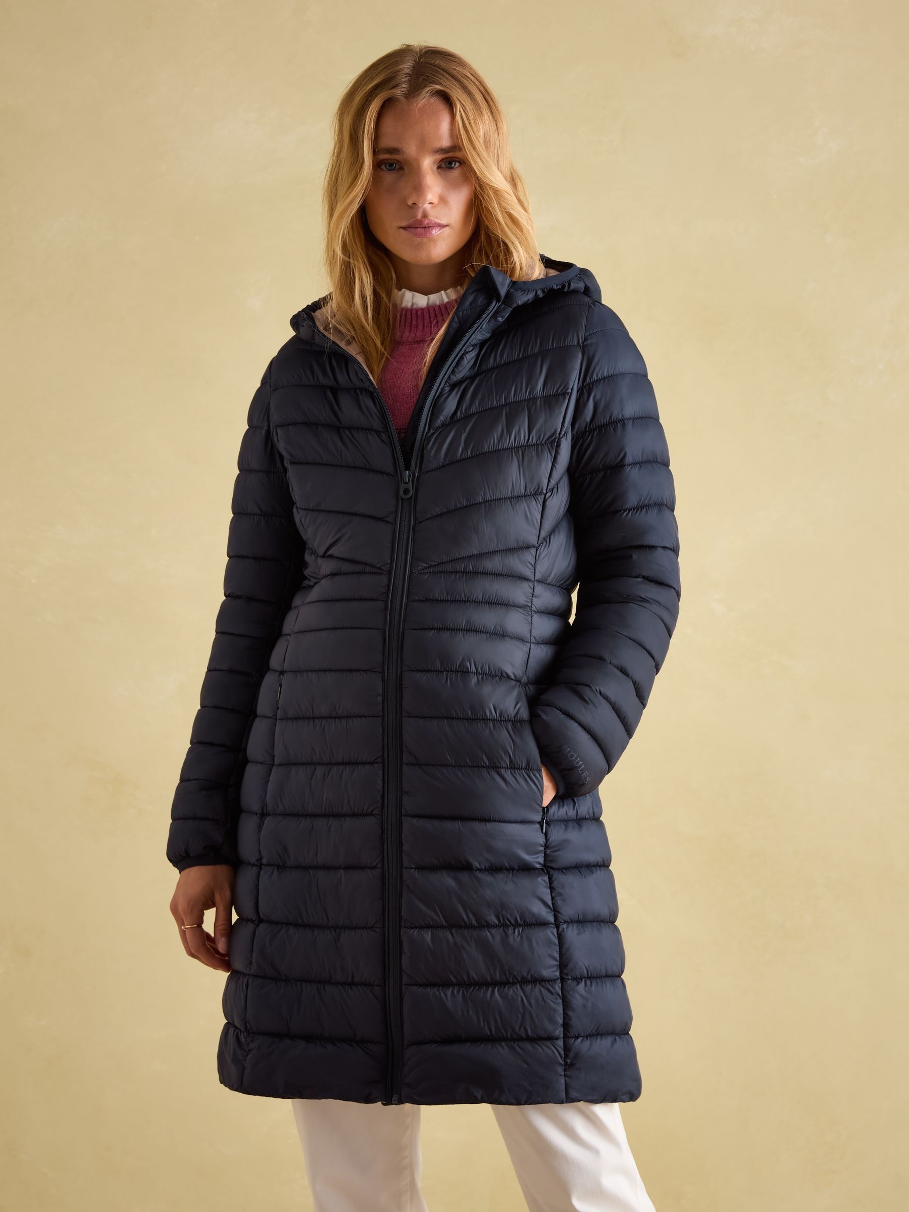 Kenley Navy Blue Showerproof Long Padded Coat with Hood - Image 1 of 6 Kenley Navy Blue Showerproof Long Padded Coat with Hood - Image 1 of 6