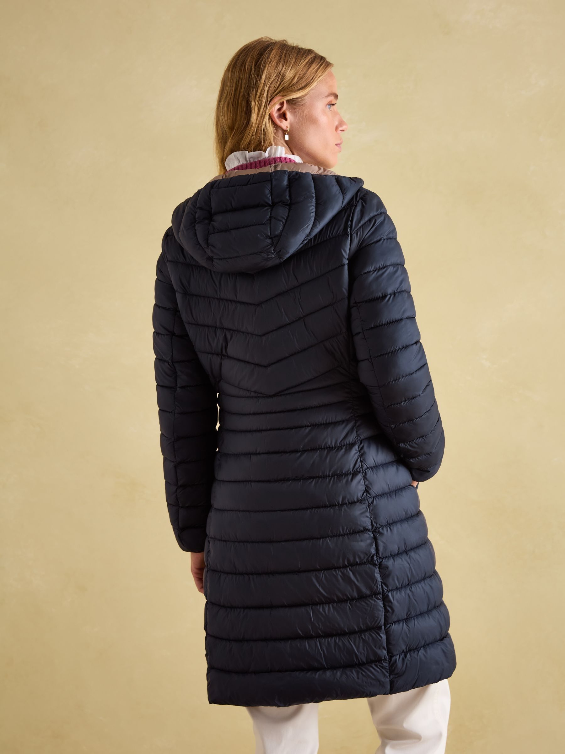 Kenley Navy Blue Showerproof Long Padded Coat with Hood - Image 2 of 6