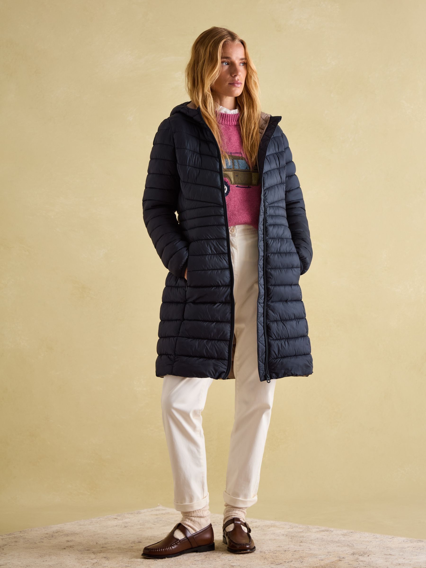 Kenley Navy Blue Showerproof Long Padded Coat with Hood - Image 3 of 6