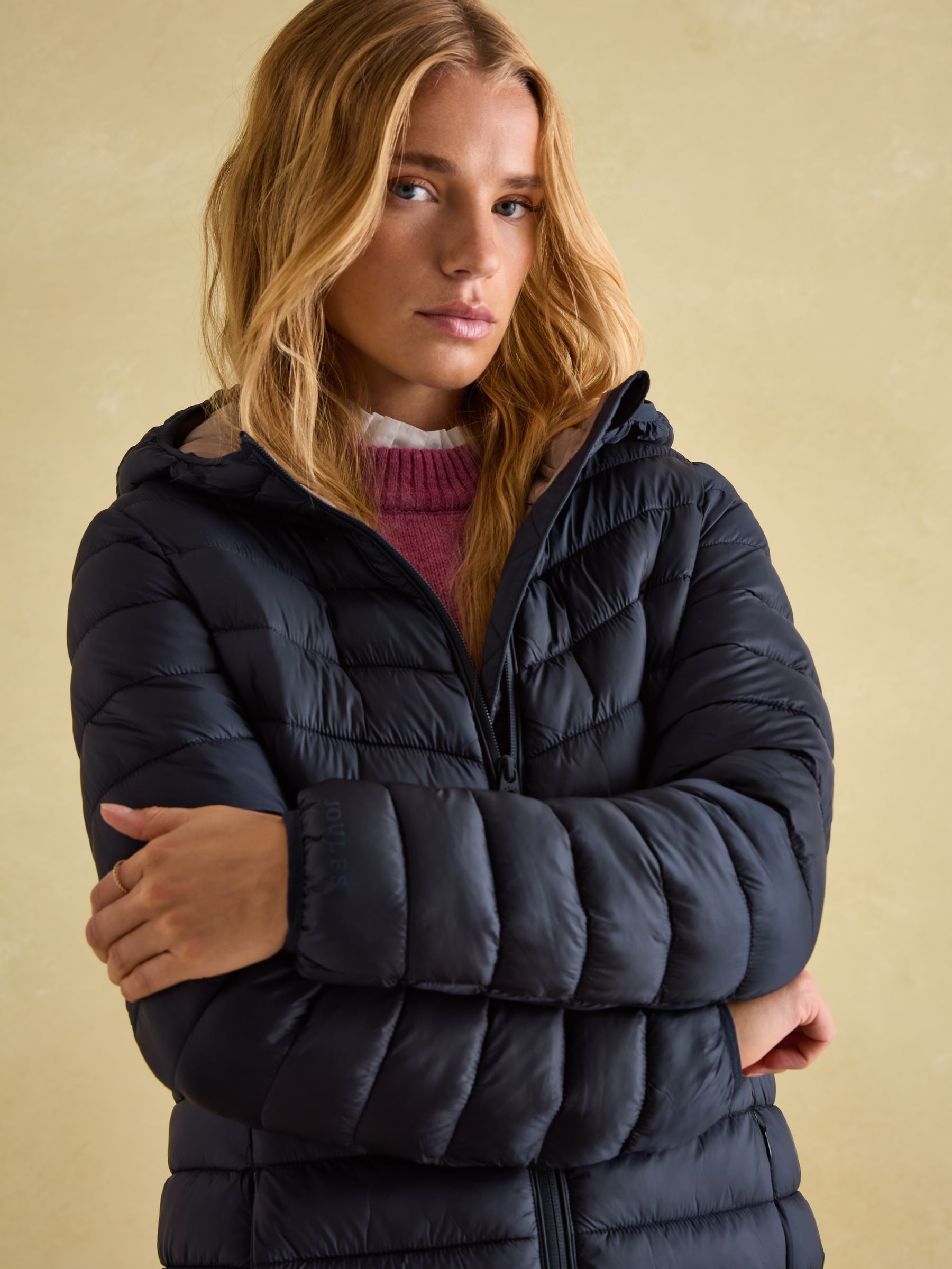 Kenley Navy Blue Showerproof Long Padded Coat with Hood - Image 4 of 6