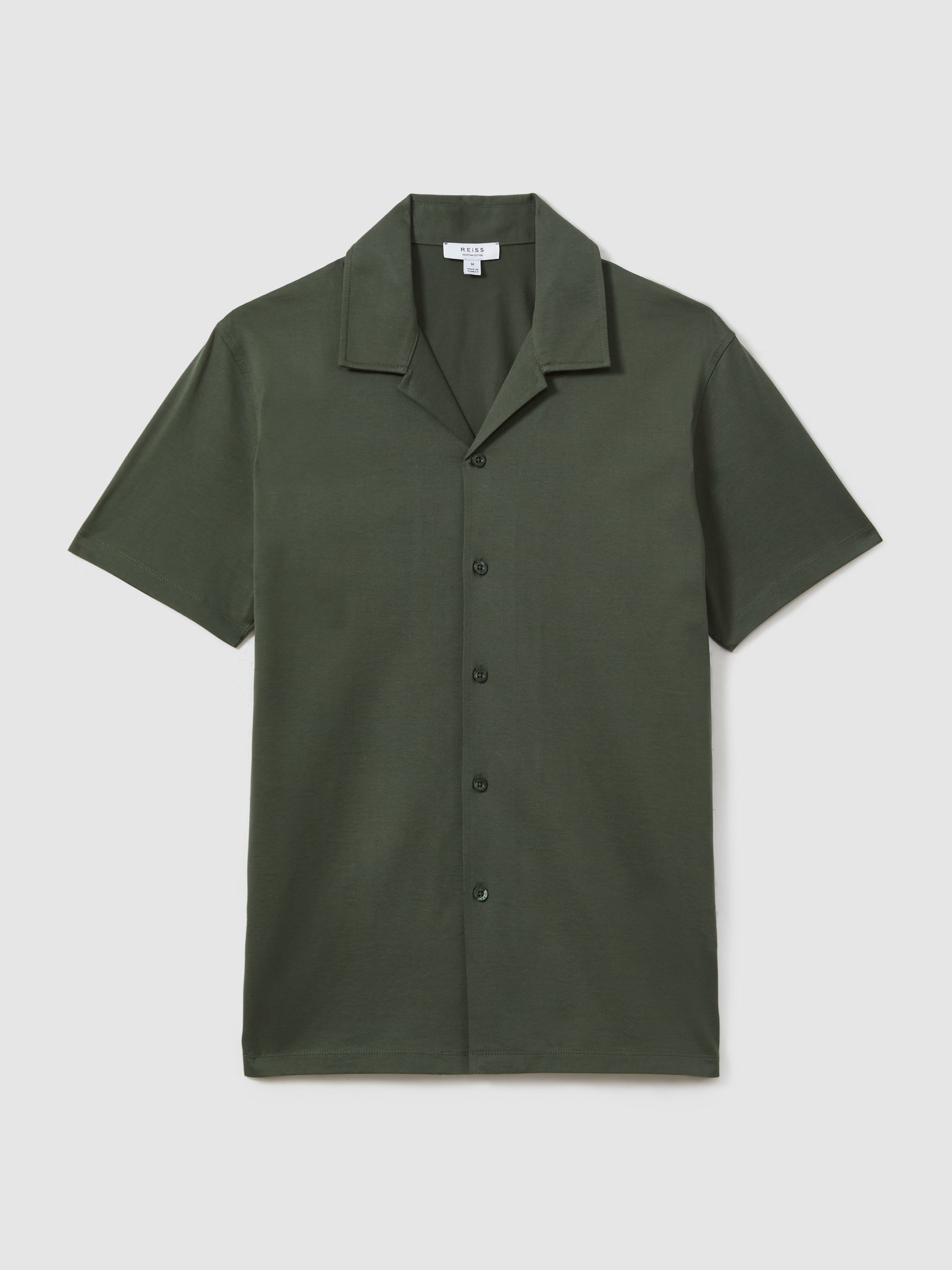Mercerised 100% Cotton Jersey Cuban Collar Shirt in Hunting Green - Image 2 of 5