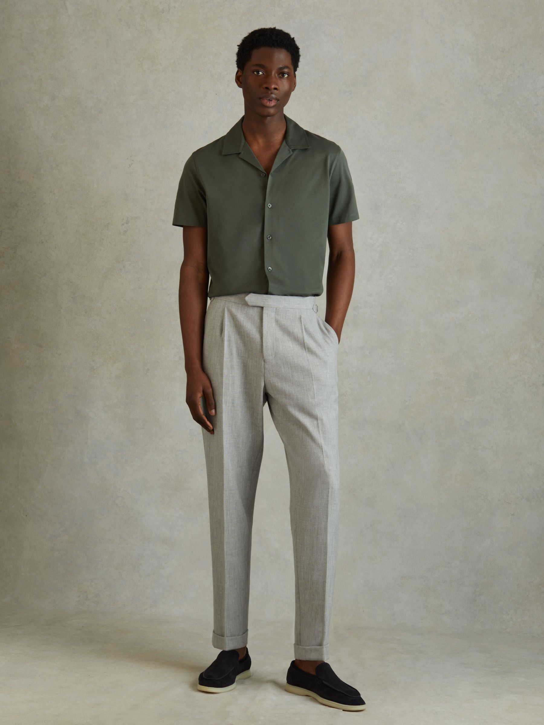 Mercerised 100% Cotton Jersey Cuban Collar Shirt in Hunting Green - Image 3 of 5