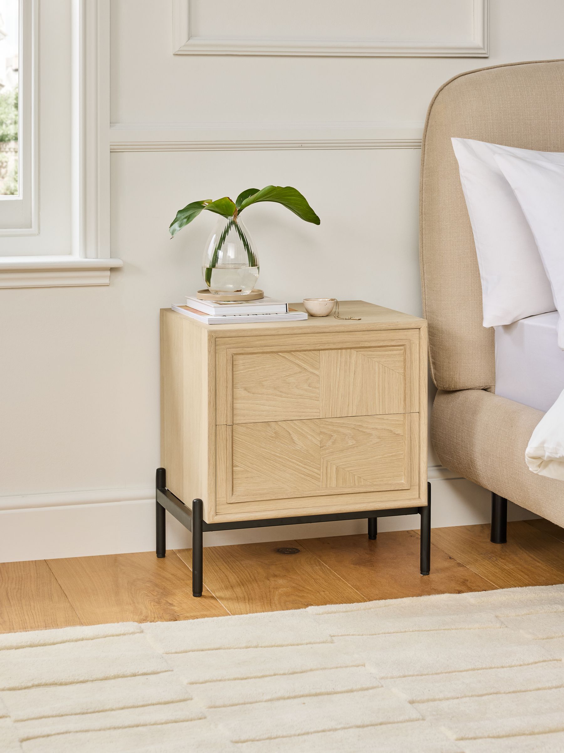 Jasper Conran London Whitewashed Oak Aden Bedside Table - Image 1 of 5