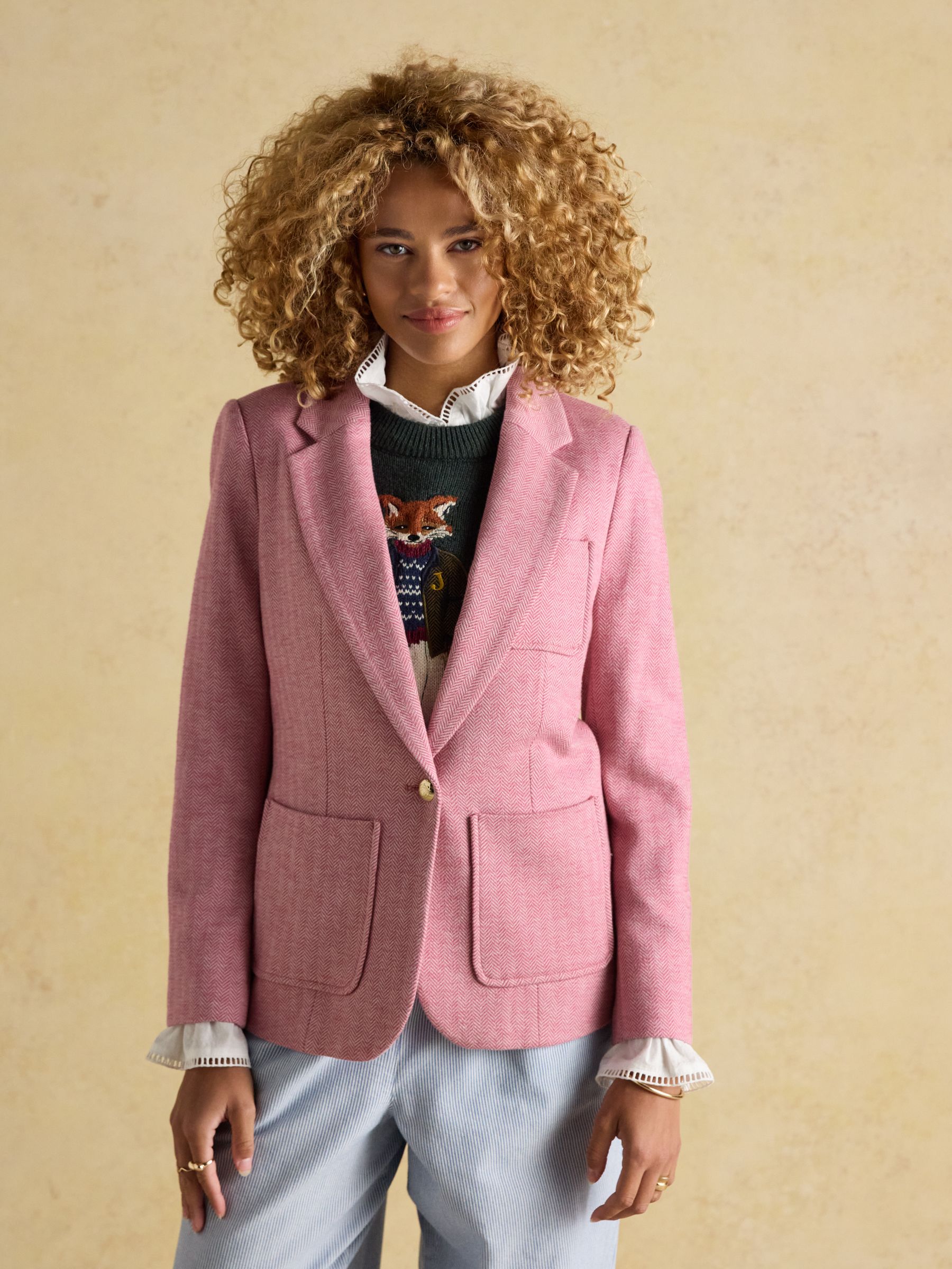 Albury Pink Herringbone Jersey Tweed Blazer | Joules