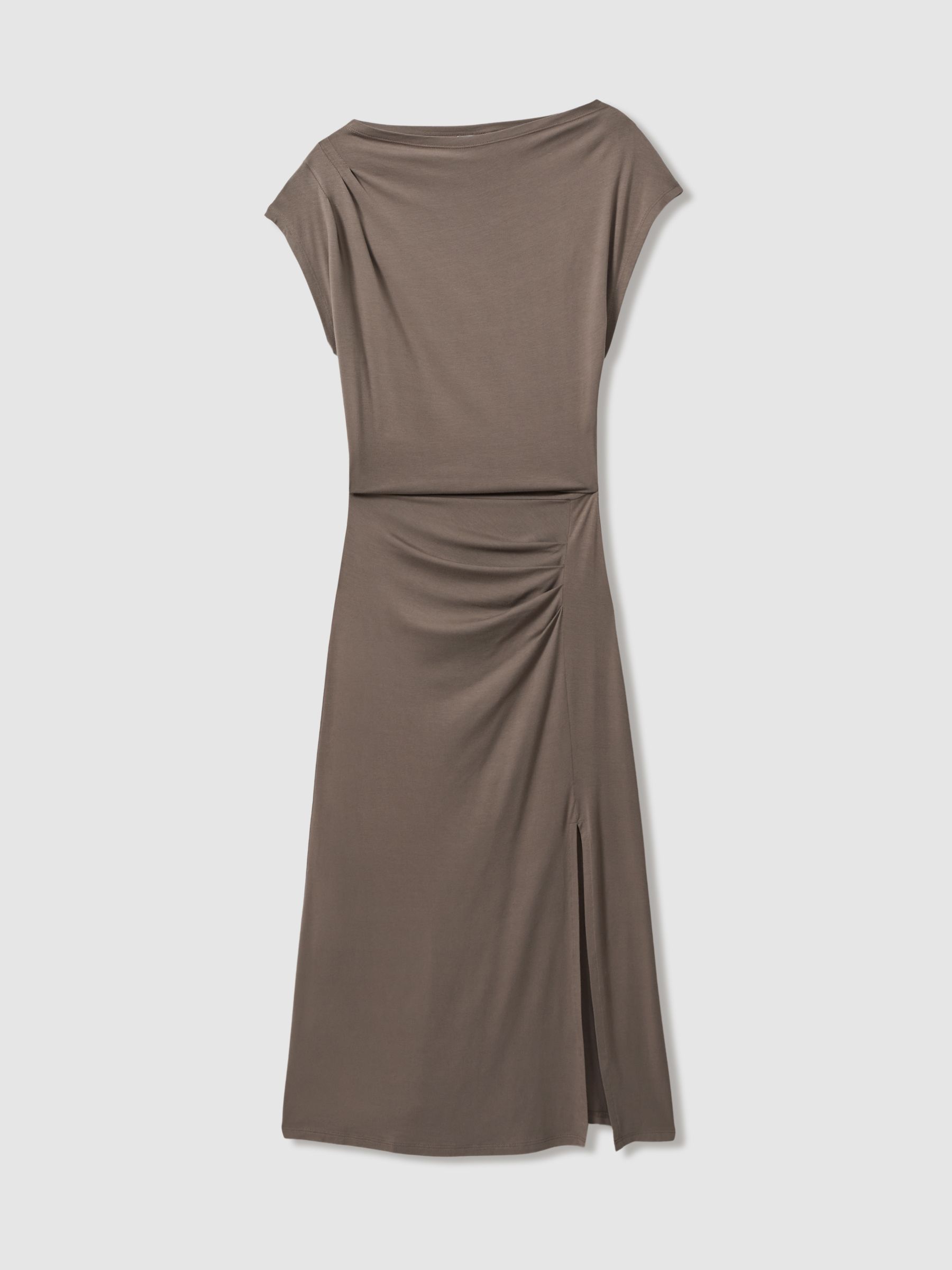 Ruched Jersey Midi Dress in Mocha - Image 2 of 6