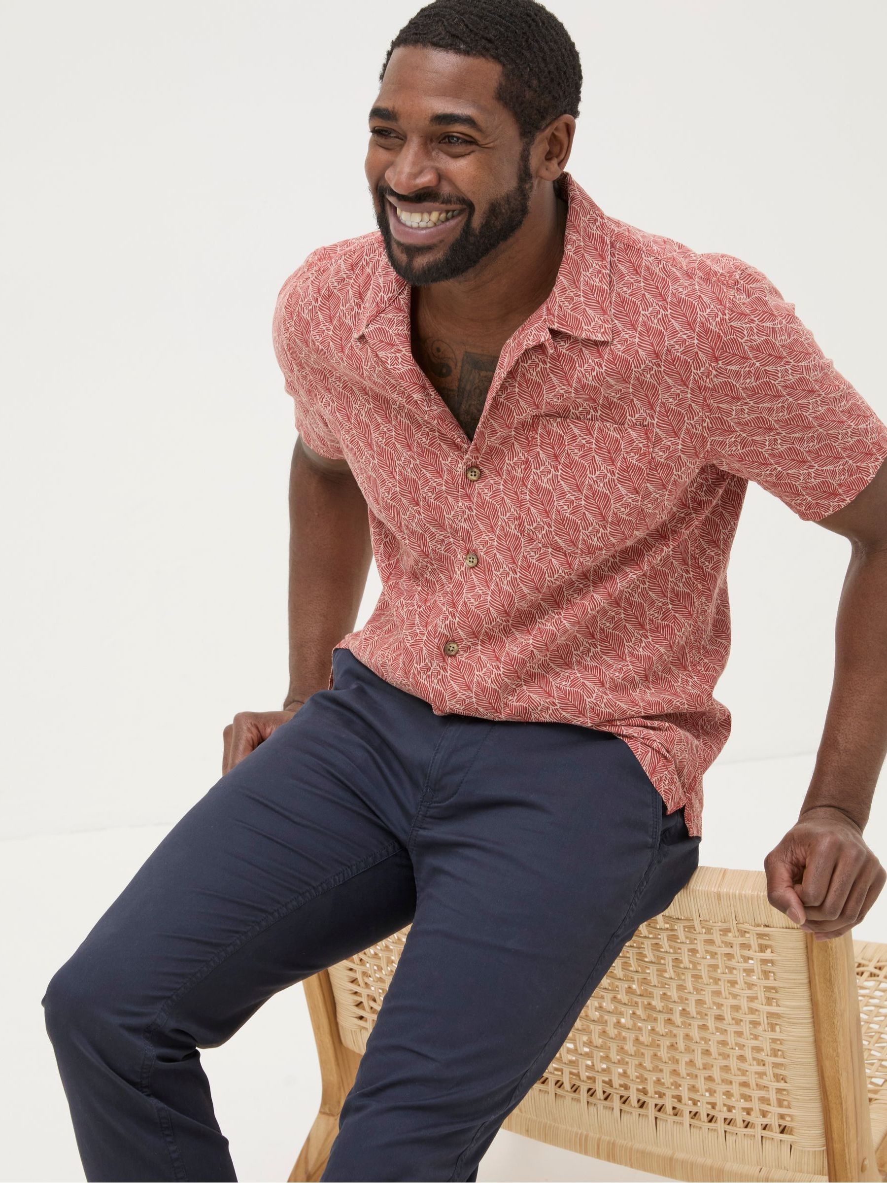 Dempsey Red Leaf Print Shirt - Image 6 of 8 Dempsey Red Leaf Print Shirt - Image 6 of 8