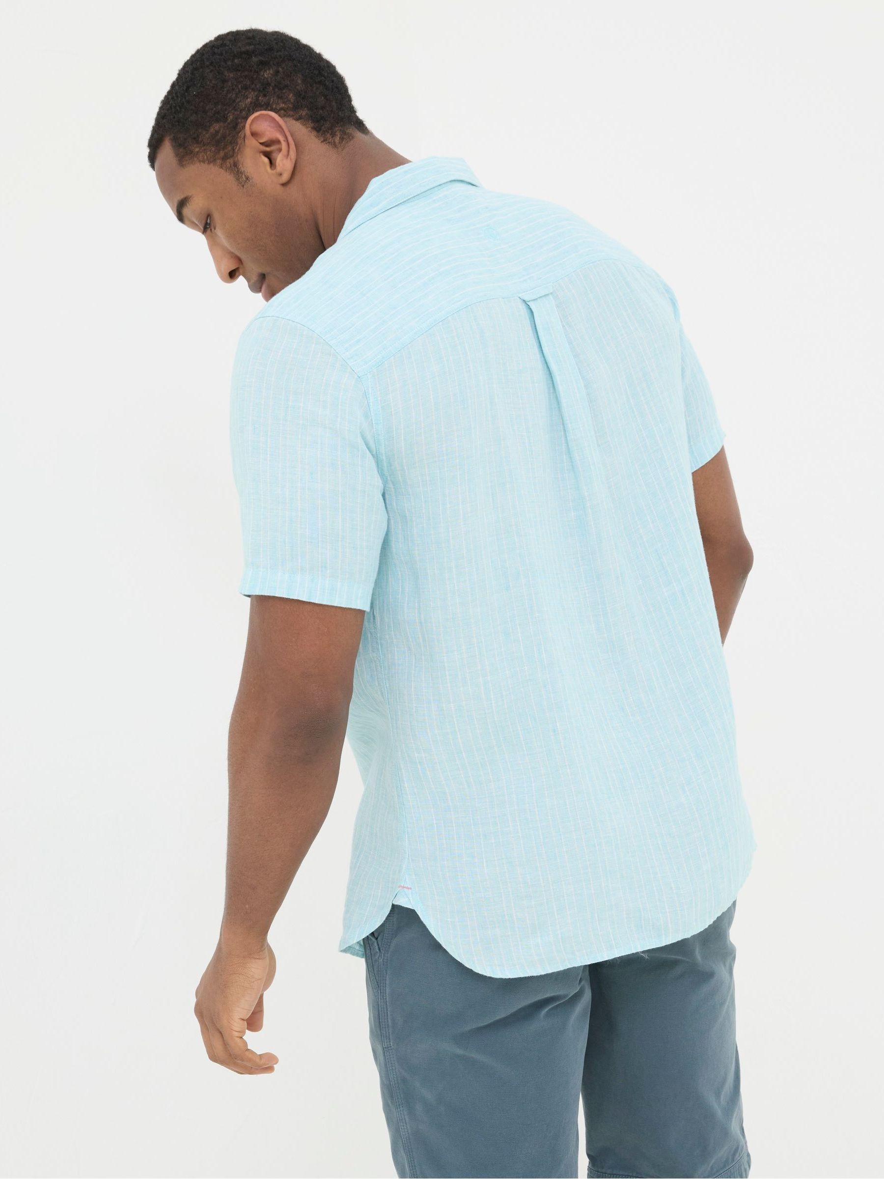 Blue Short Sleeve Stripe Linen Shirt - Image 2 of 4