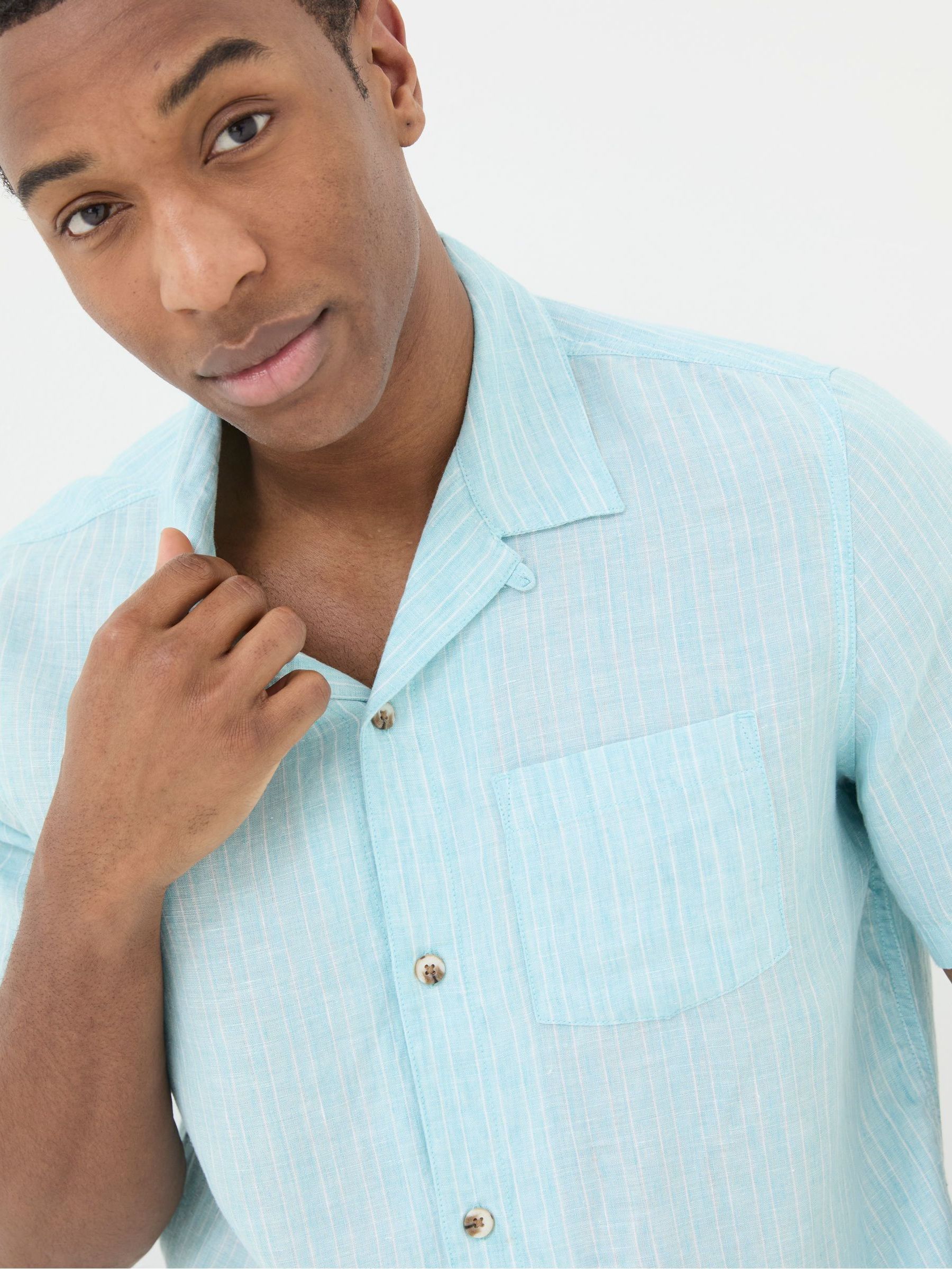 Blue Short Sleeve Stripe Linen Shirt - Image 3 of 4