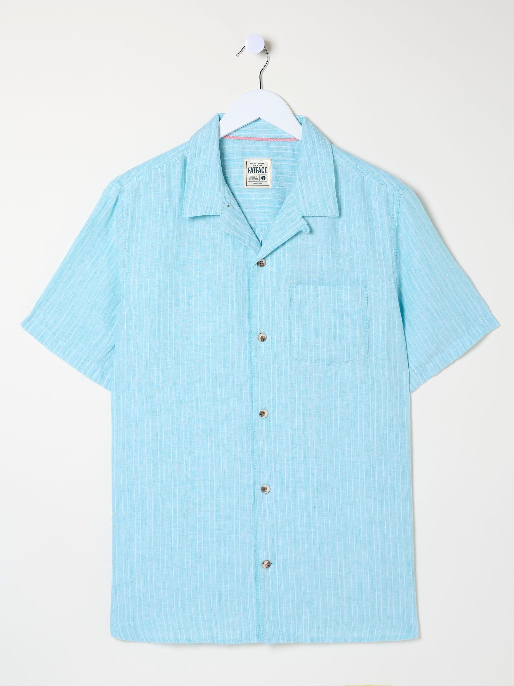 Blue Short Sleeve Stripe Linen Shirt - Image 4 of 4