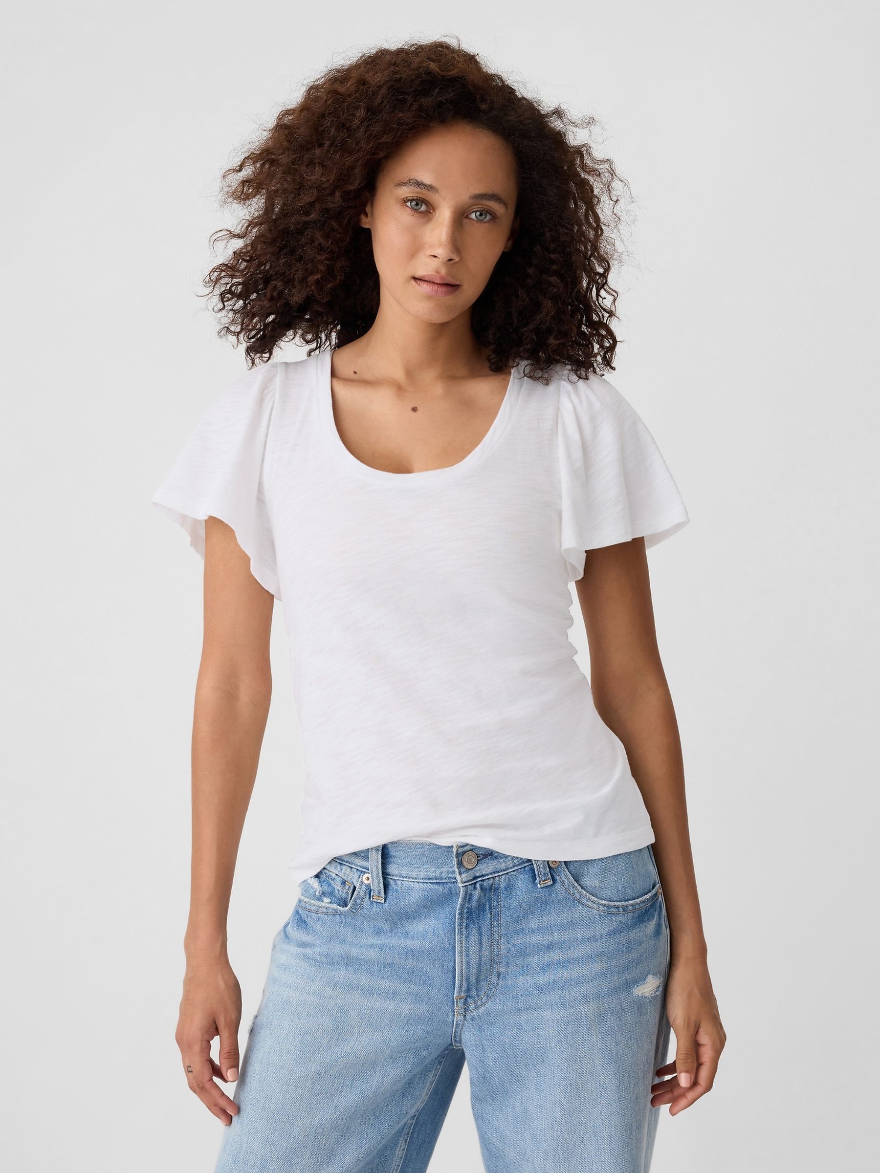 White Cotton Flutter Short Sleeve T-Shirt - Image 1 of 5