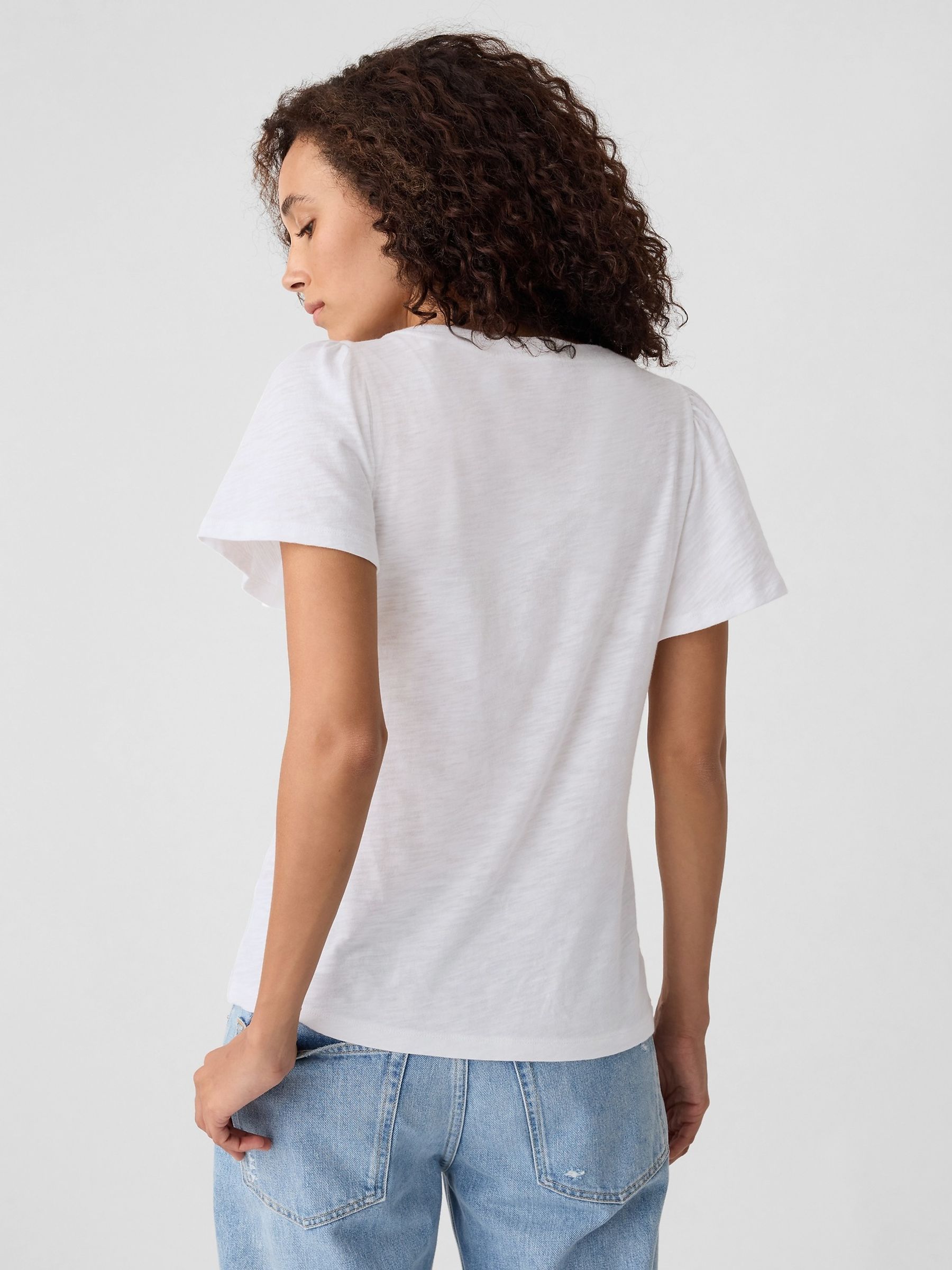 White Cotton Flutter Short Sleeve T-Shirt - Image 2 of 5