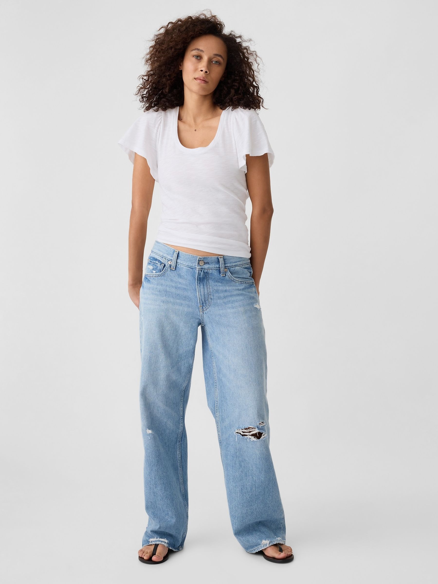 White Cotton Flutter Short Sleeve T-Shirt - Image 3 of 5