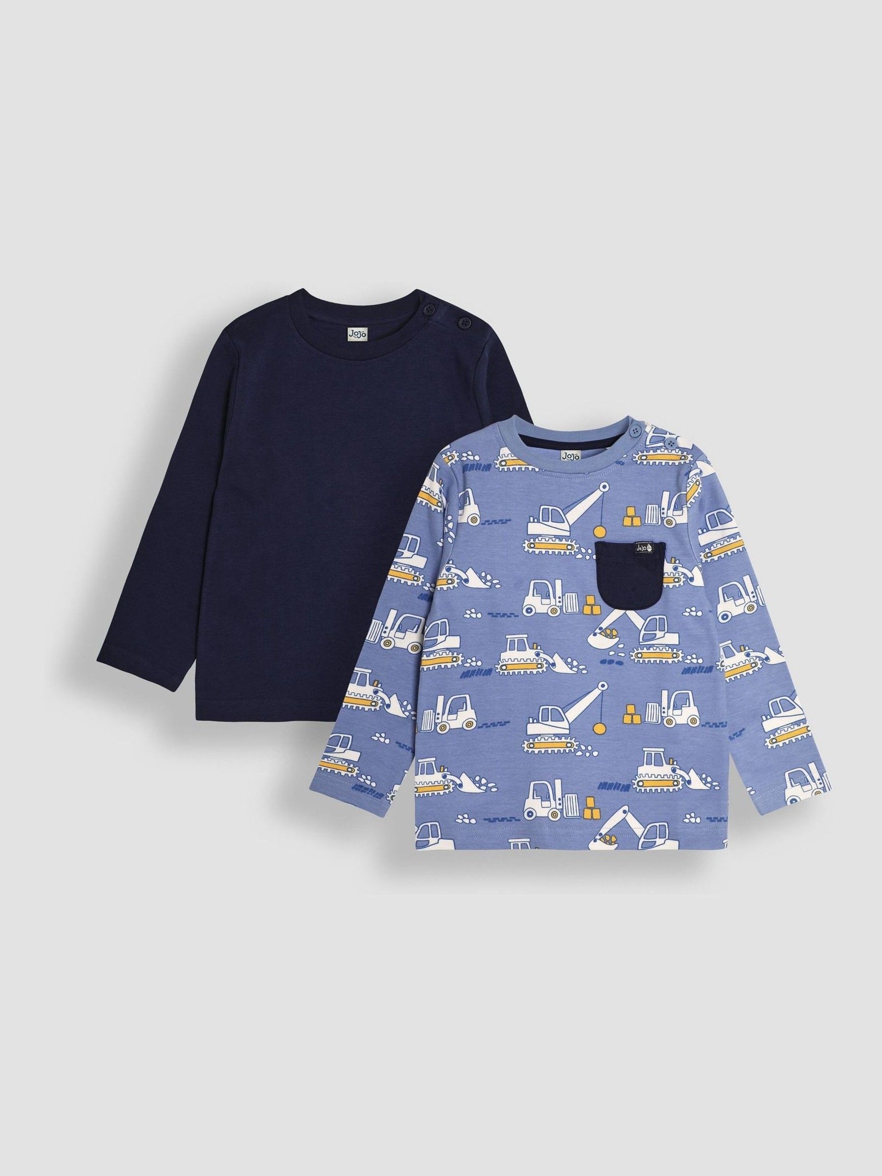 Blue Construction Print & Stripe Long Sleeve 2-Pack Tops - Image 1 of 5